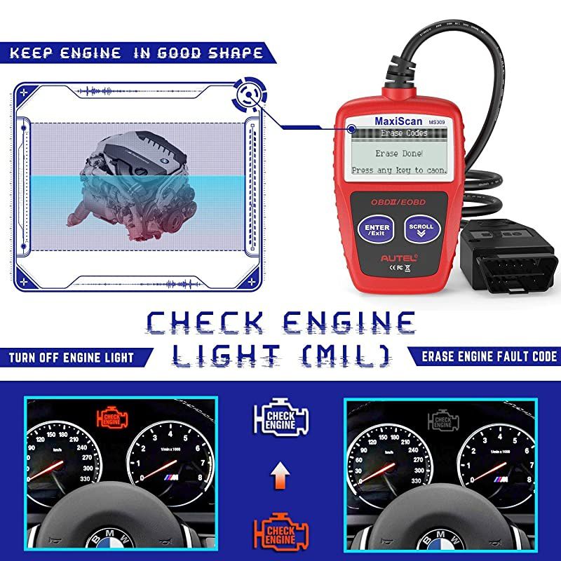 MS309 Universal OBD2 Scanner Check Engine Fault Code Reader, Read Codes Clear Codes, View Freeze Frame Data, I/M Readiness Smog Check CAN Diagnostic Scan Tool