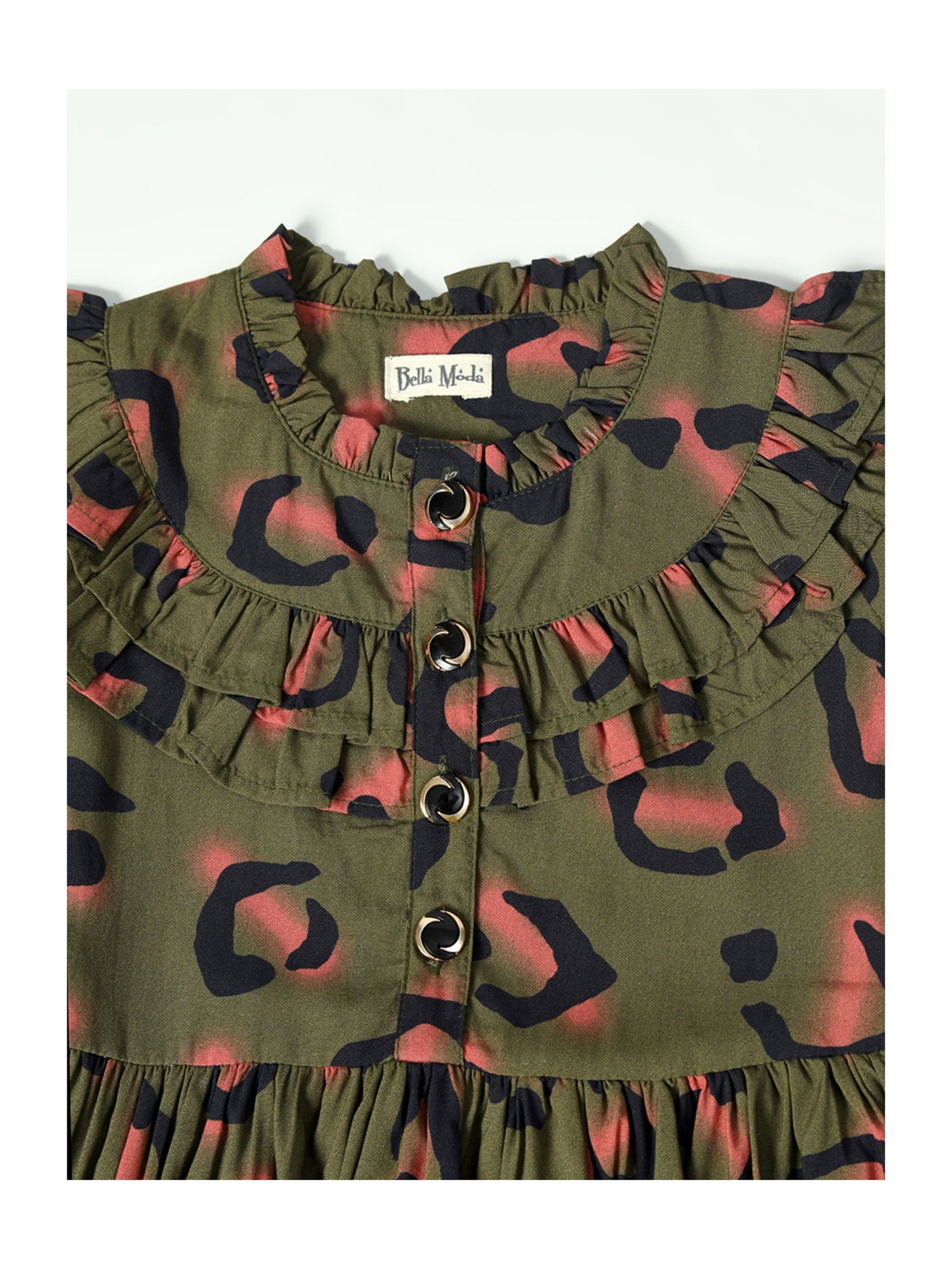 Bella Moda Kids Green Printed Full Sleeves Fit & Flare Dress