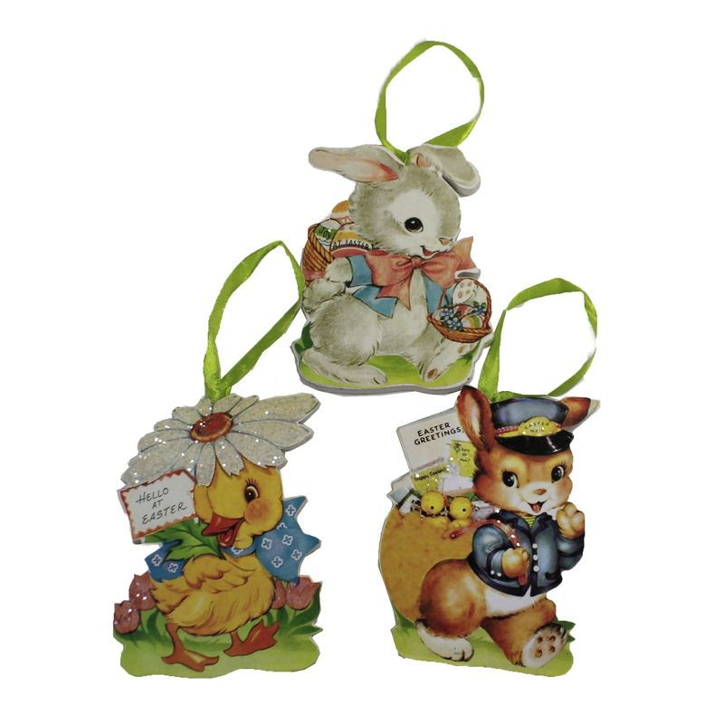 Easter 4.0" Easter Dummy Boards Set / 3 Ornament Vintage Bunny Duck  -  Tree Ornaments