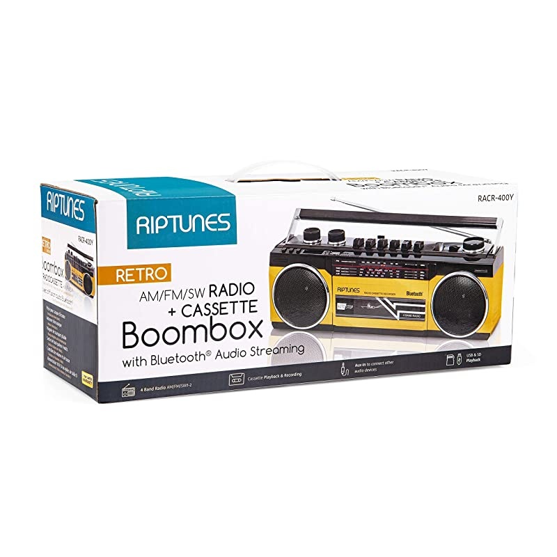 Cassette Boombox Retro Blueooth Boombox Cassette Player and Recorder AMFM SW1SW2 Radio4Band Radio USB and SD Yellow