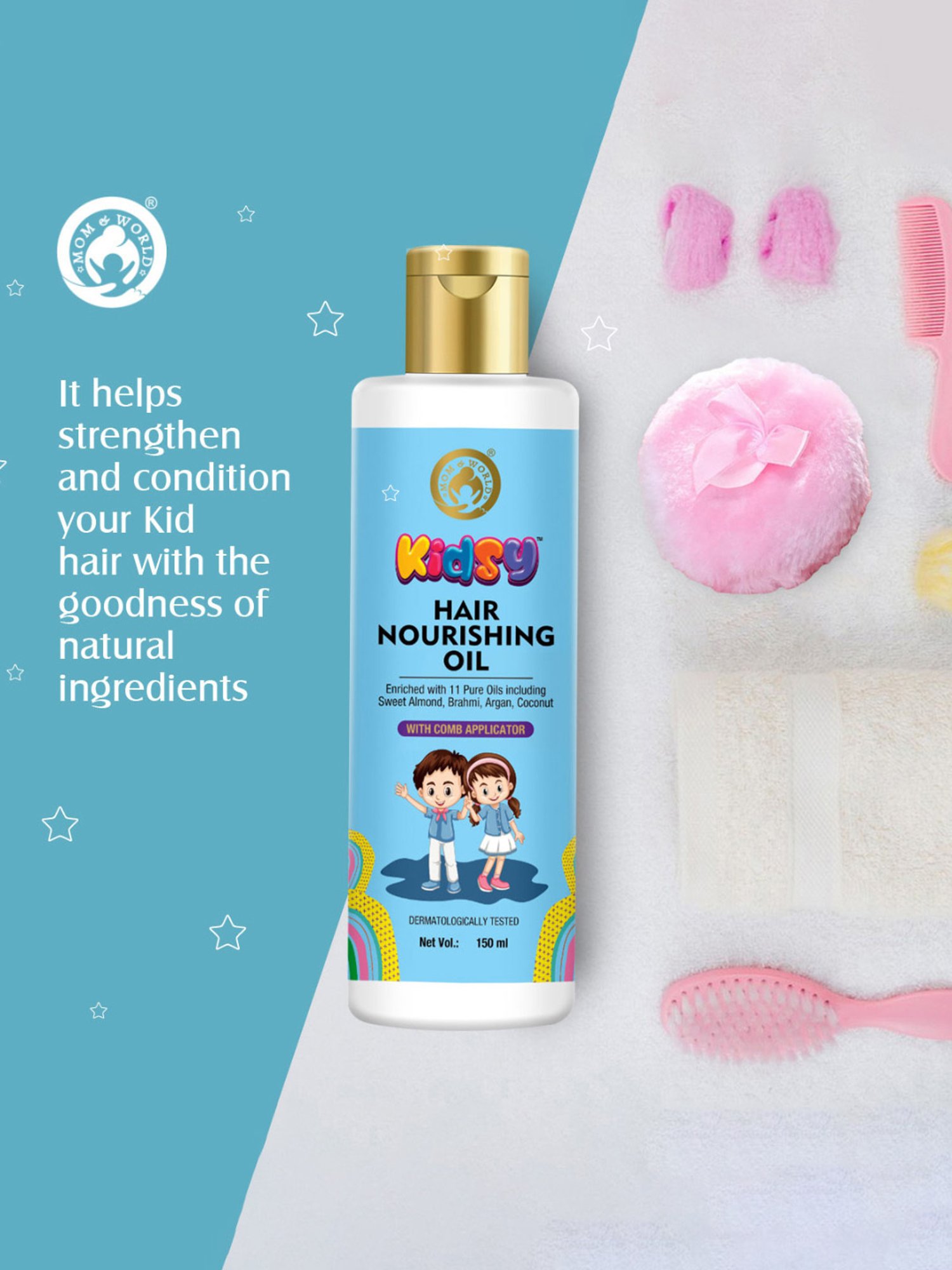 Mom & World Kidsy Hair Nourishing Oil With Comb Applicator for Kids - 150ml