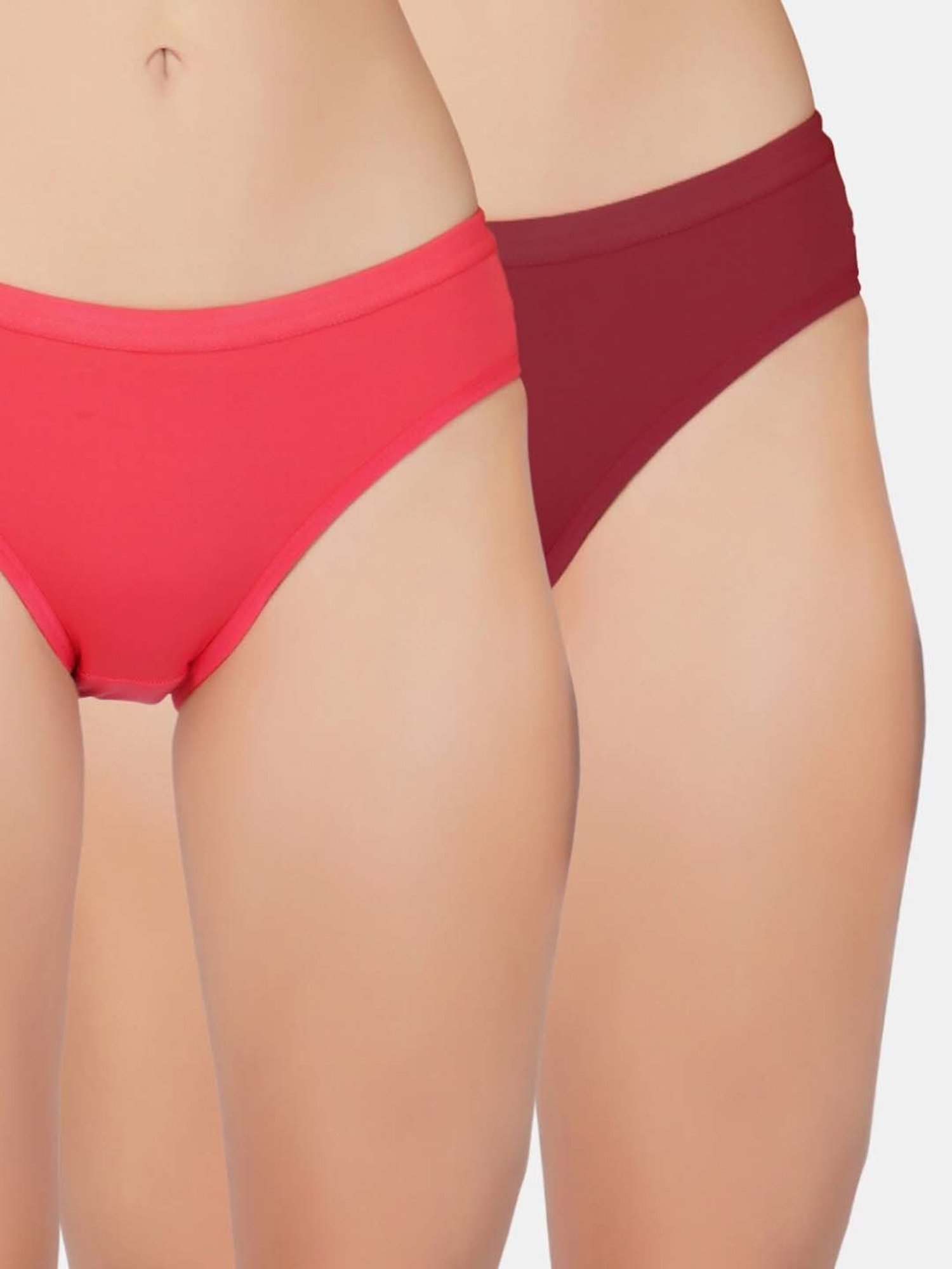 Bleeding Heart Coral & Maroon Plain Panties - Pack Of 2