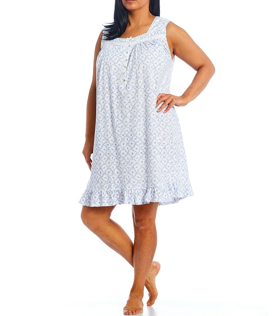 Eileen West Plus Geometric Print Knit Sleeveless Nightgown