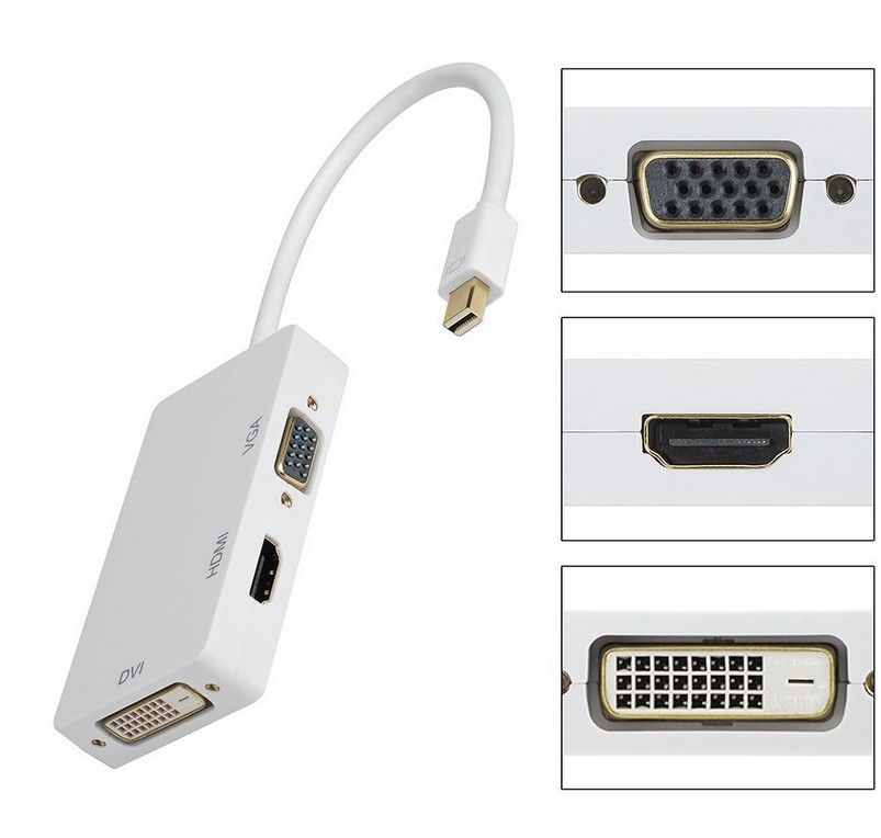 DM-HI17 3-in-1 Mini DisplayPort (Mini DP) Thunderbolt to HDMI / VGA / DVI Adapter Cable Converter Full HD 1080p for Apple Mac Book MacBook Pro MacBook Air Mac mini