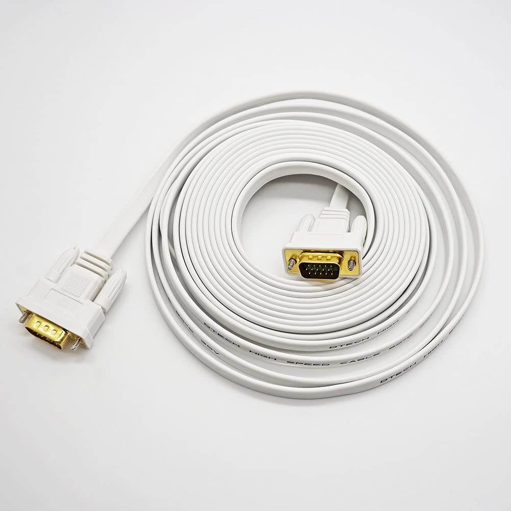 DTECH 65ft Extra Long Flat VGA Cable Male to Male 15 pin Conenctor Computer to Monitor Cord 1080p High Resolution (20 Meter White)