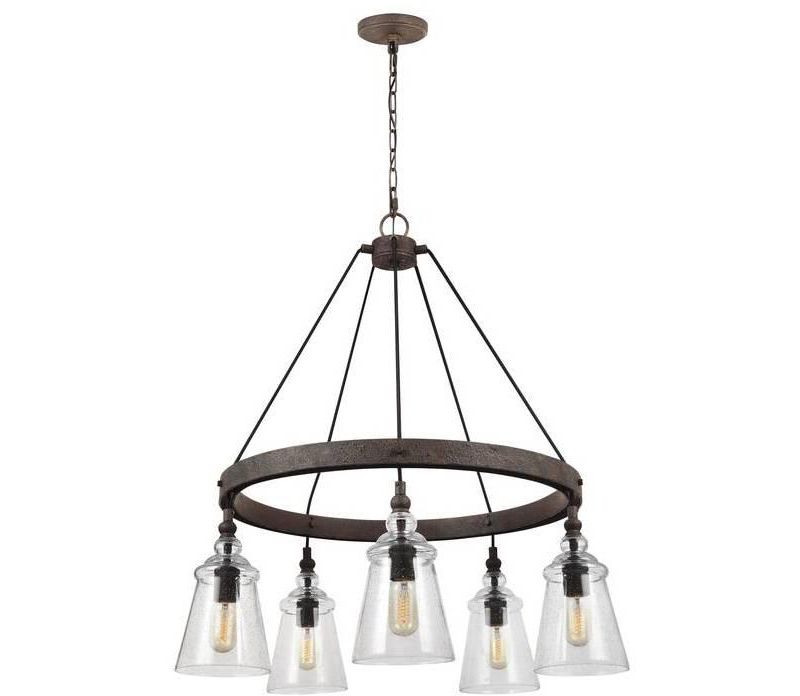Feiss Loras 28 1/2" Wide Dark Weathered Iron Round 5-Light Chandelier