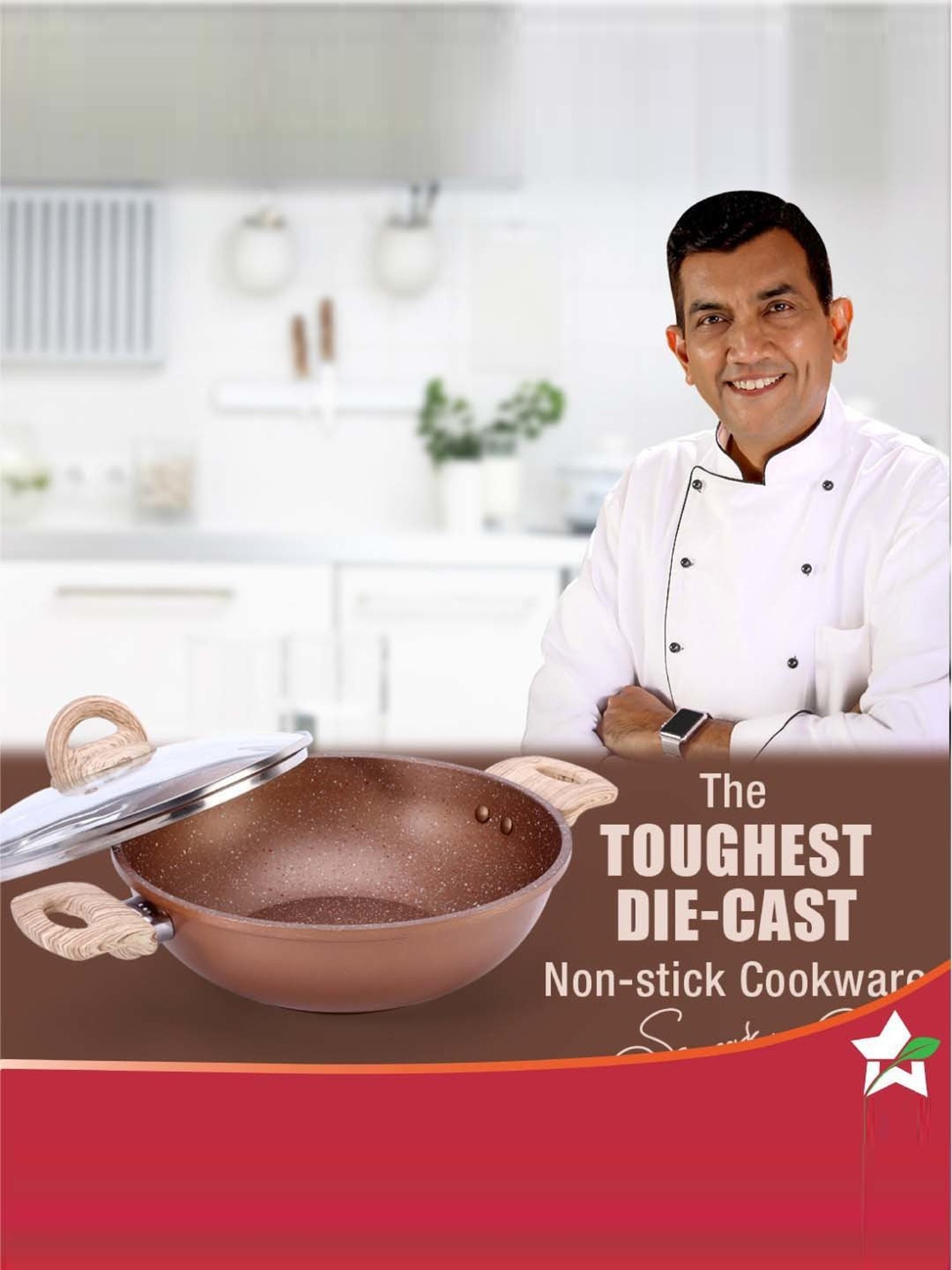 Wonderchef Duralife Brown Aluminium 24 cm Kadhai With Lid