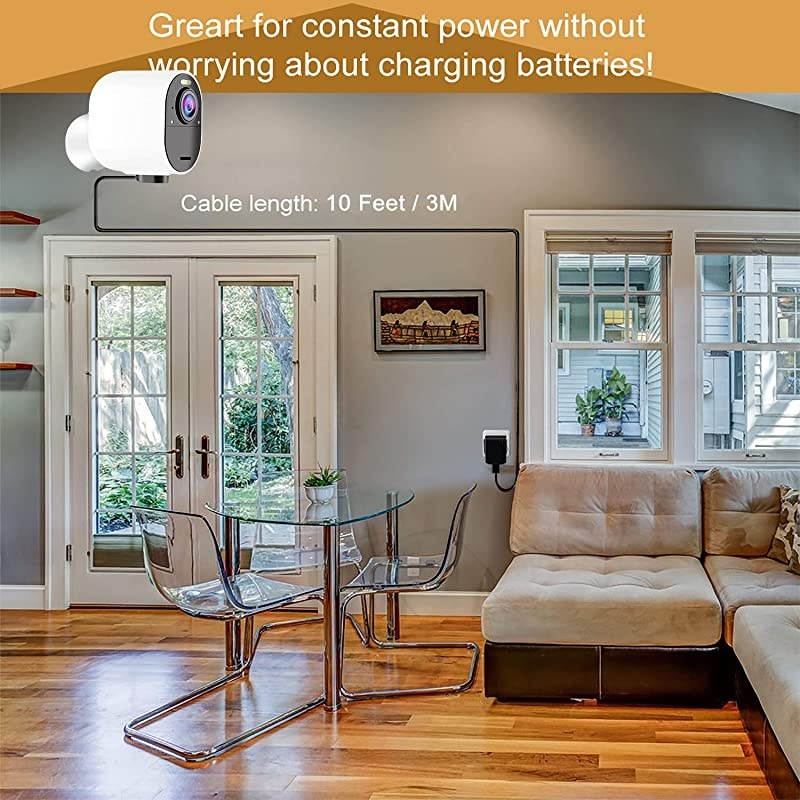 Arlo Ultra Cable Taken Weatherproof OutdoorIndoor Magnetic Charging Cable and Power Adapter for Arlo Ultra 4K Security Camera Black