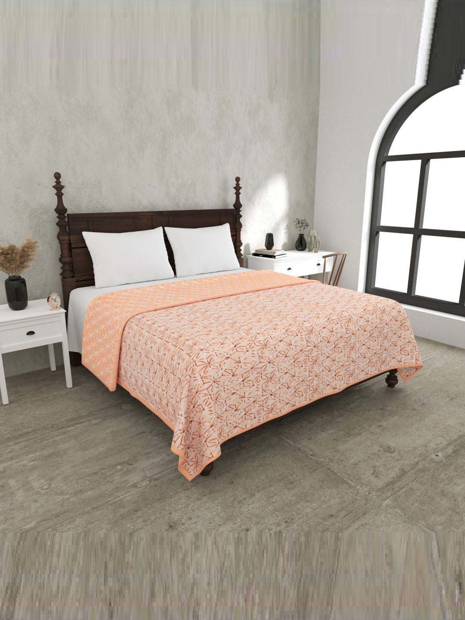 JaipurFabric Peach Mulmul Cotton 150 GSM Reversible Ac Dohar