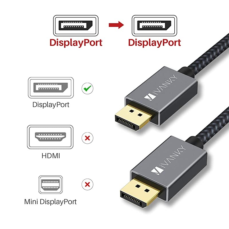 DisplayPort to DisplayPort Cable 15ft  4K DisplayPort 12 Cable 4K60Hz 2K165Hz 2K144Hz Nylon Braided High Speed DP Cable Compatible with PC Laptop TV Grey