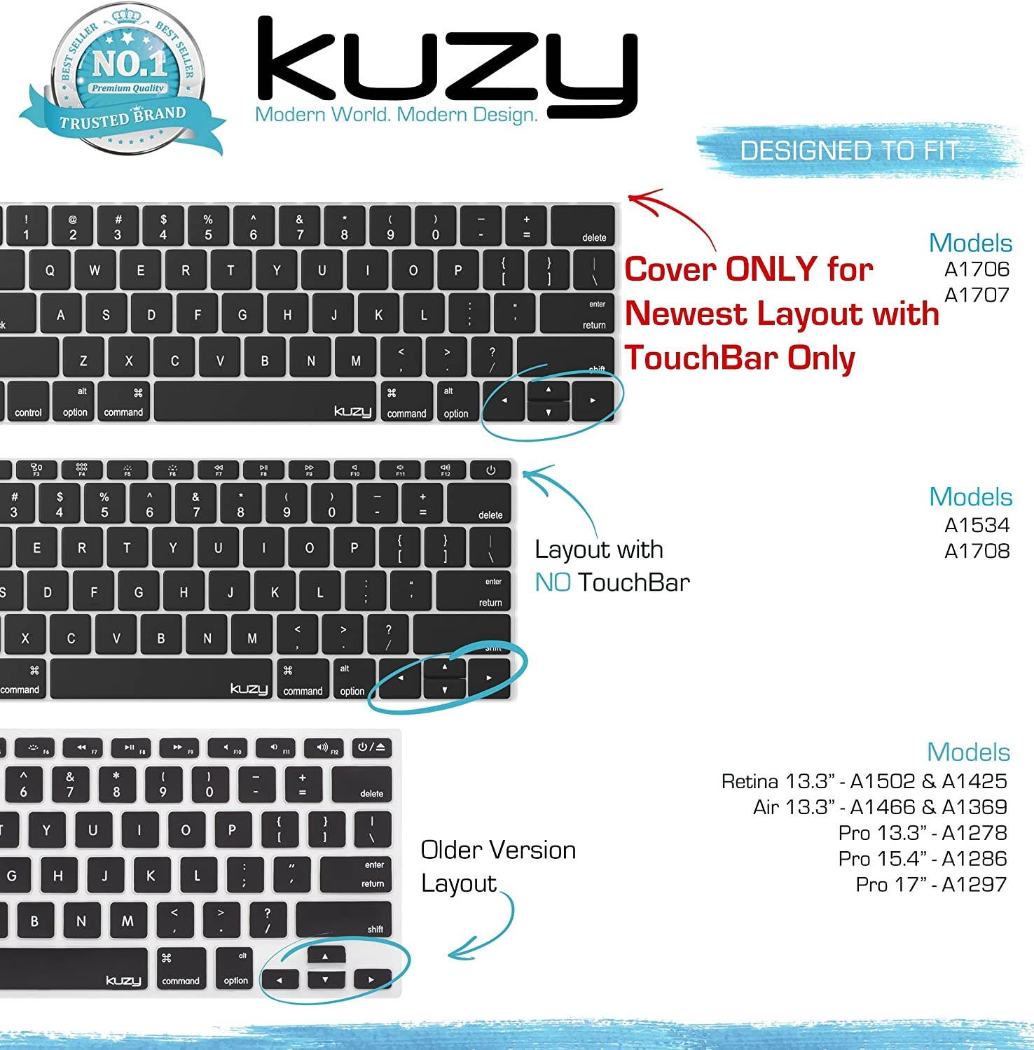 Kuzy - Arabic Keyboard Cover for New MacBook Pro with Touch Bar 13 inch and 15 inch (A2159, A1989, A1990 & A1706, A1707) Release 2019, 2018, 2017, 2016 Silicone Skin - Arabic/English