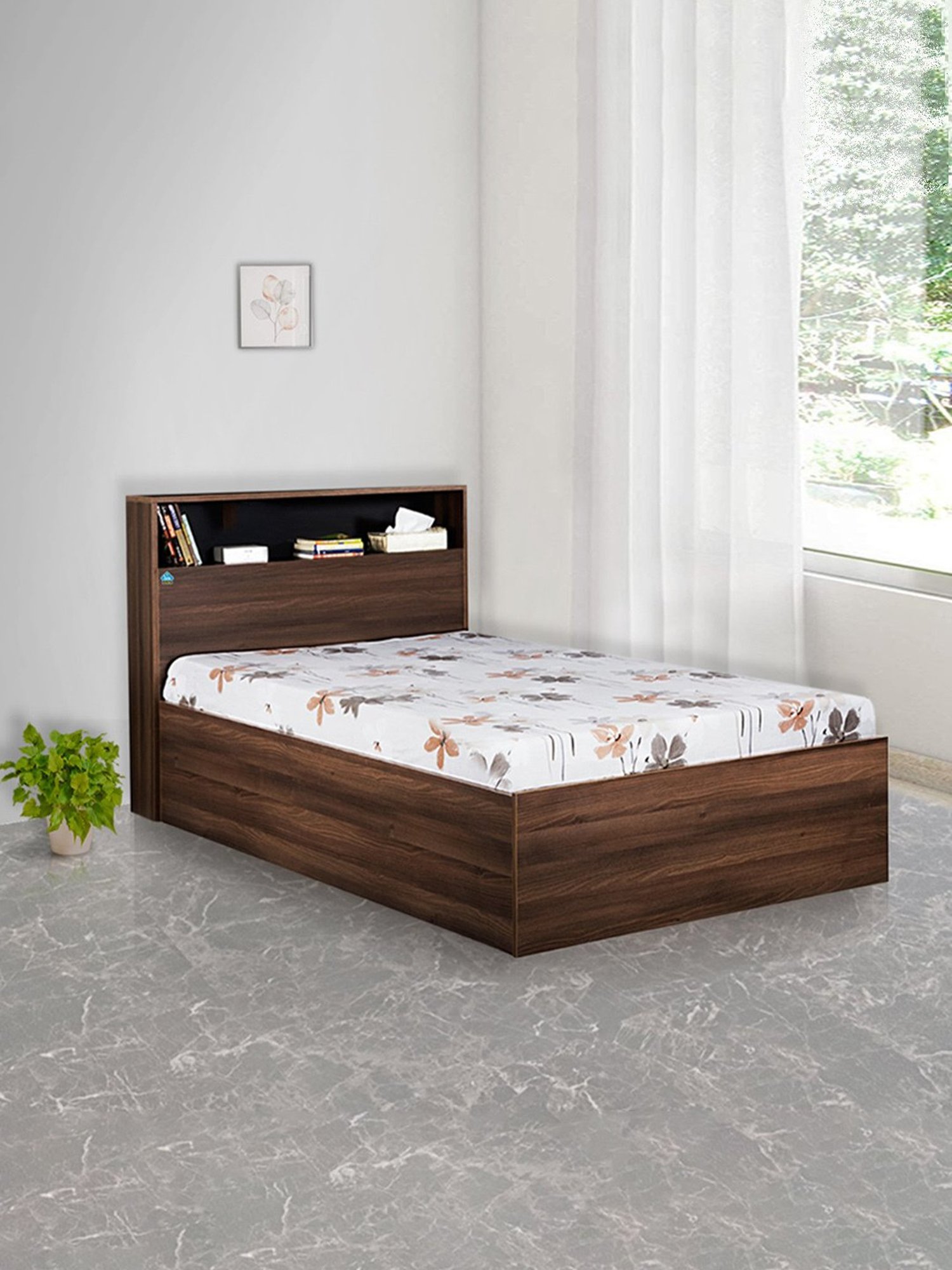 Delite Kom Urban Acacia Dark Engineered Wood Single Box Bed