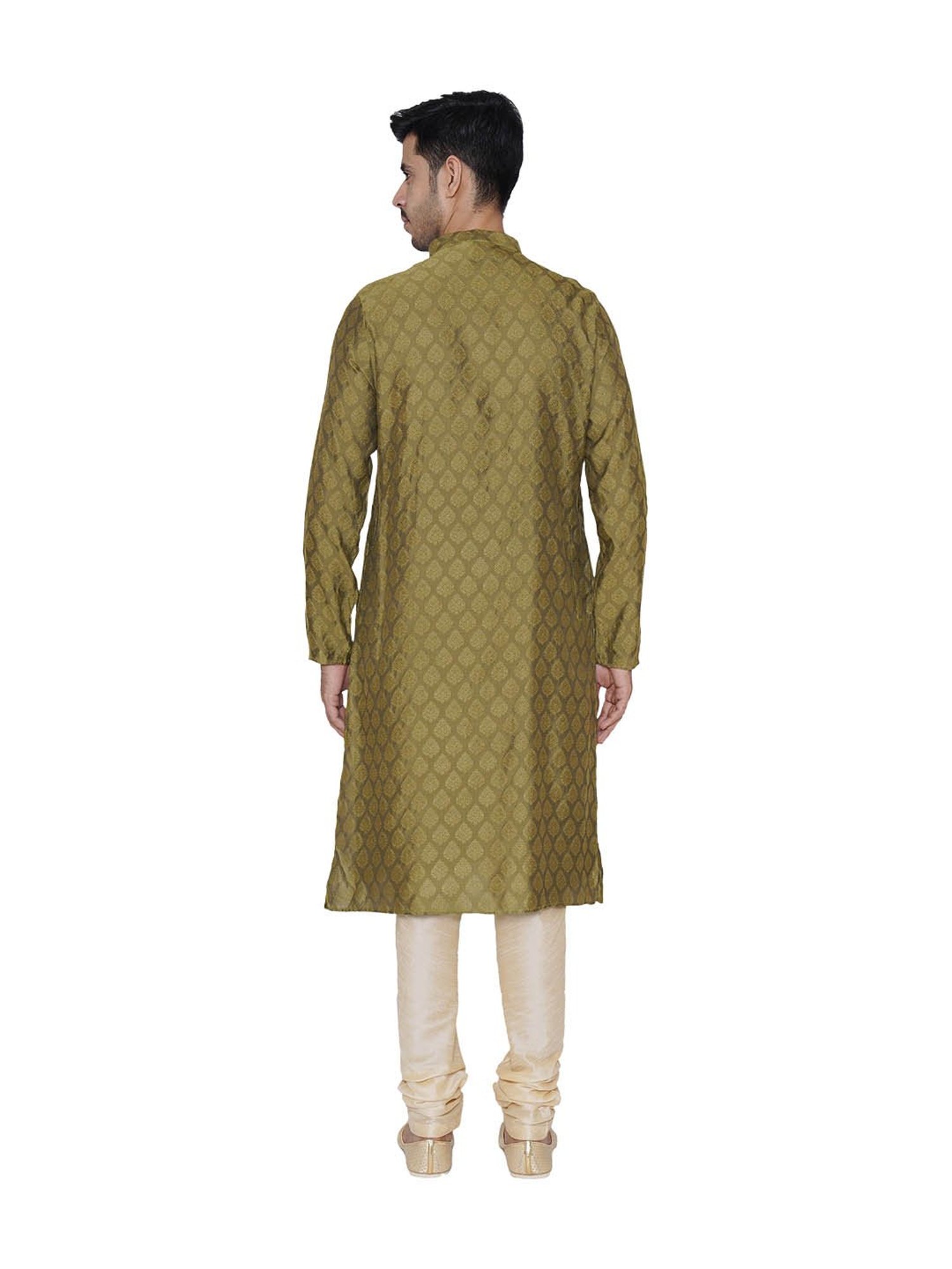 Tabard Olive & Beige Printed Kurta & Churidar Set