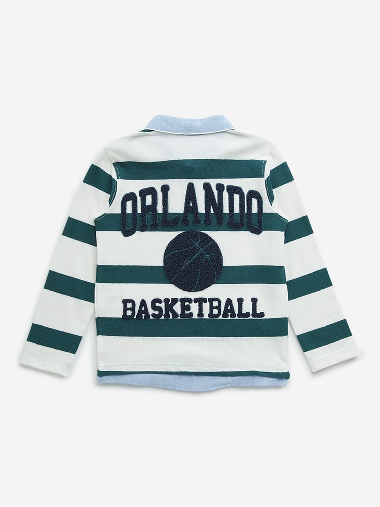 HOP Kids by Westside Green & White Striped Cotton Polo T-Shirt
