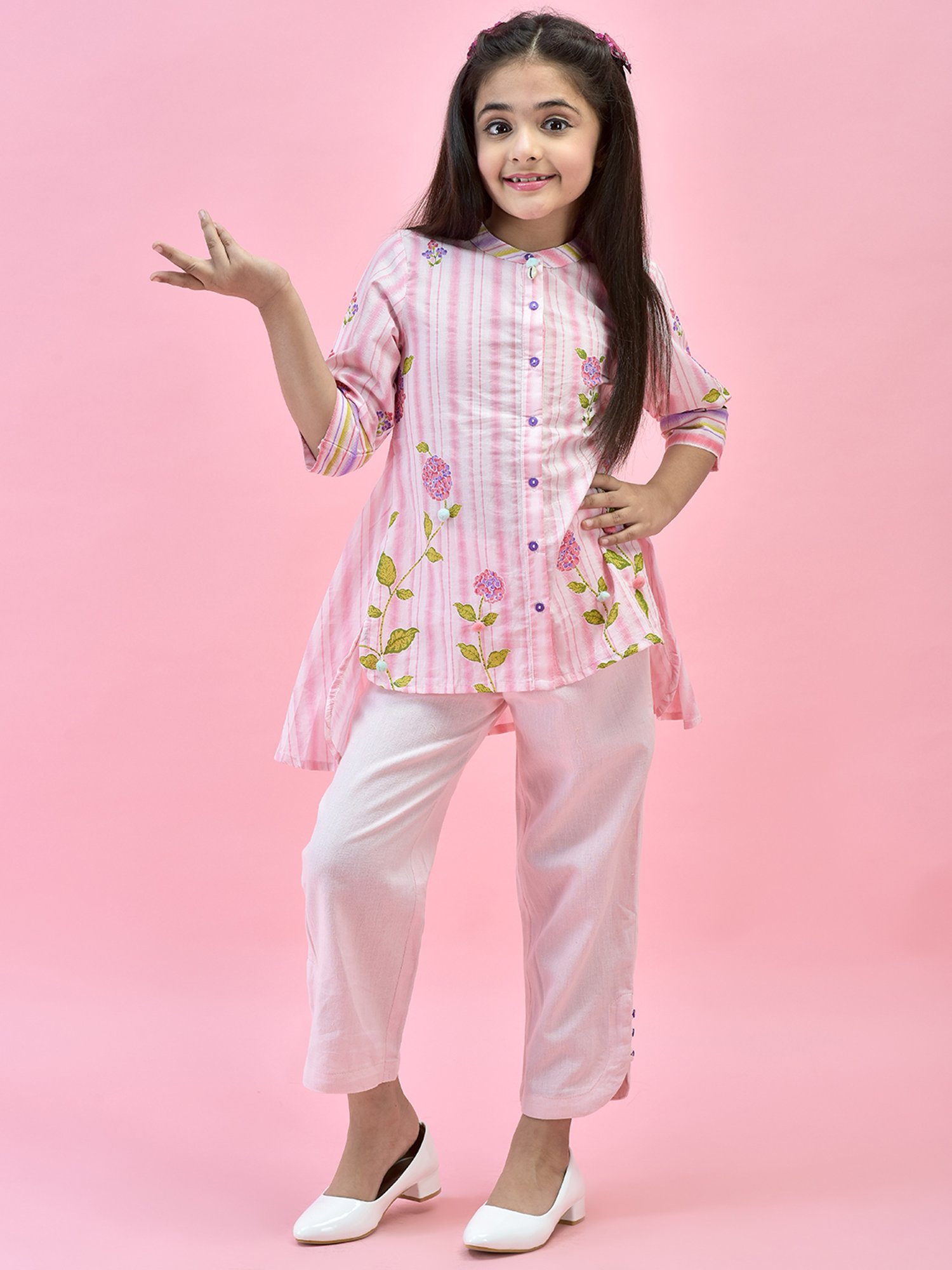 Juniper Girls Pink Floral Print Shirt With Pants