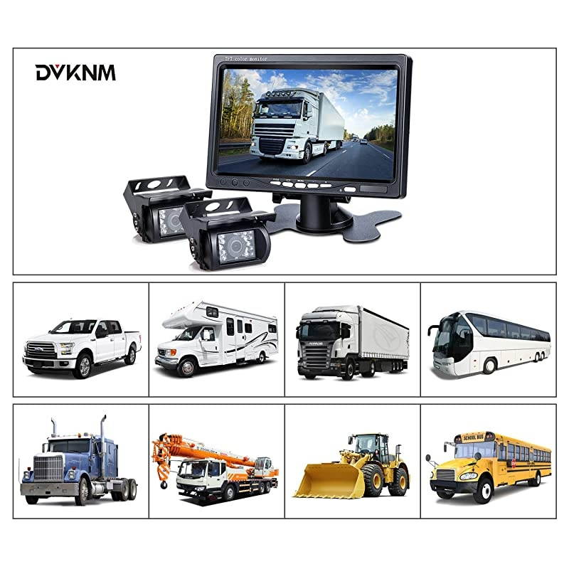 Upgrade Dual Backup Camera Monitor Kit7inch LCD1280X720P HDIP69 Waterproof Rearview Reversing Rear View Camera Reversing Monitor TruckSemiTrailerBox TruckRV HD Transmission TZ102