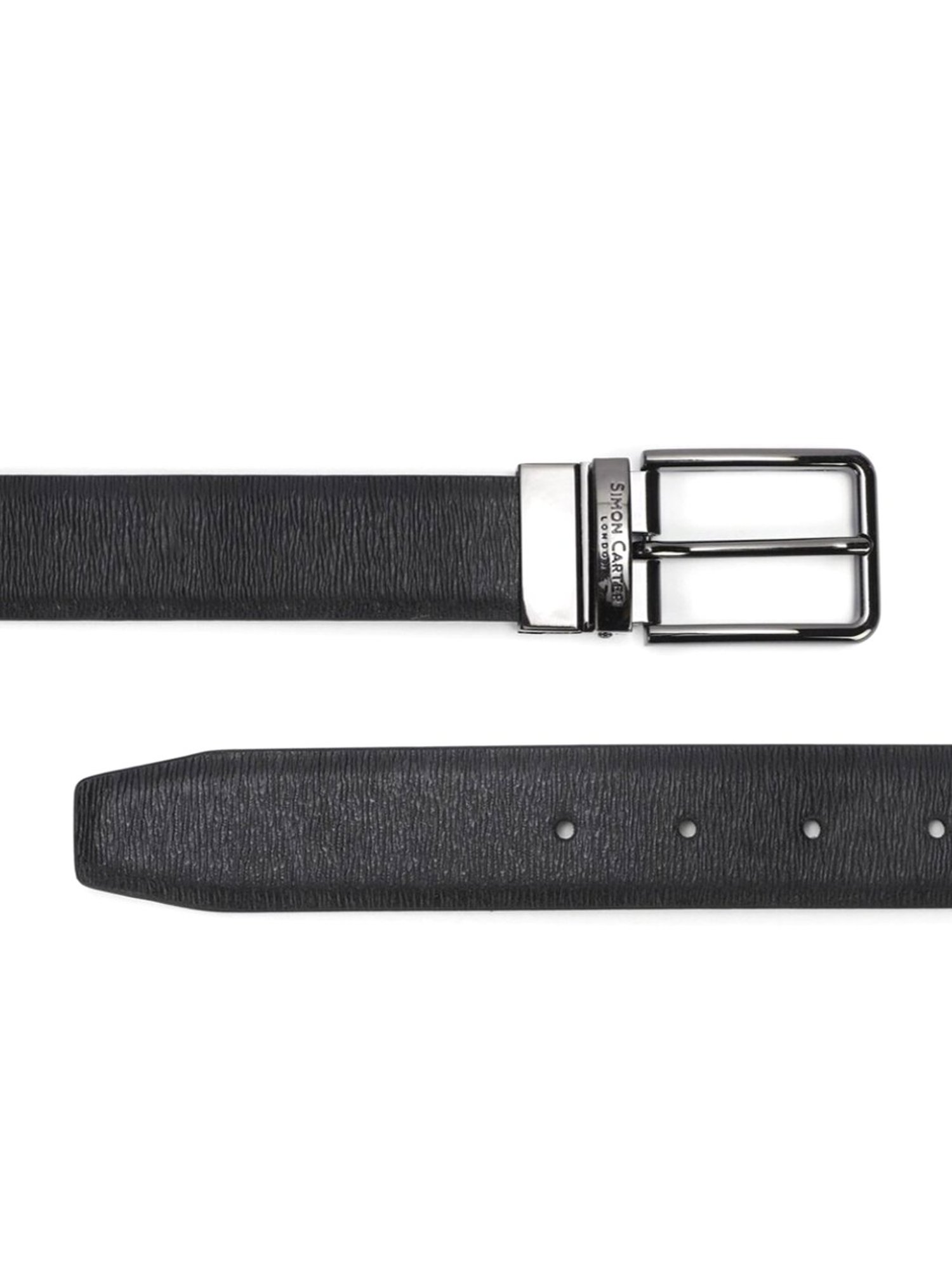 Simon Carter Black Leather Textured Reversible Belt for Men
