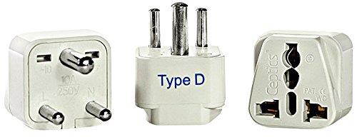 Ceptics Type D Grounded Universal Plug Adapter Converter for India - Pack of 3