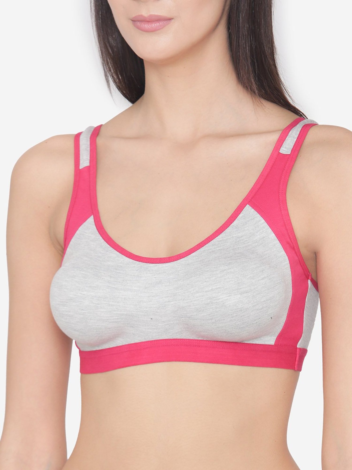 N-Gal Pink & Grey Non Wired Padded Sports Bra