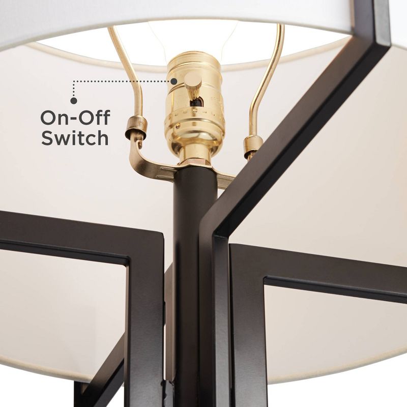 Franklin Iron Works Modern Industrial Table Lamp Black Metal White Drum Shade for Living Room Bedroom Bedside Nightstand Office