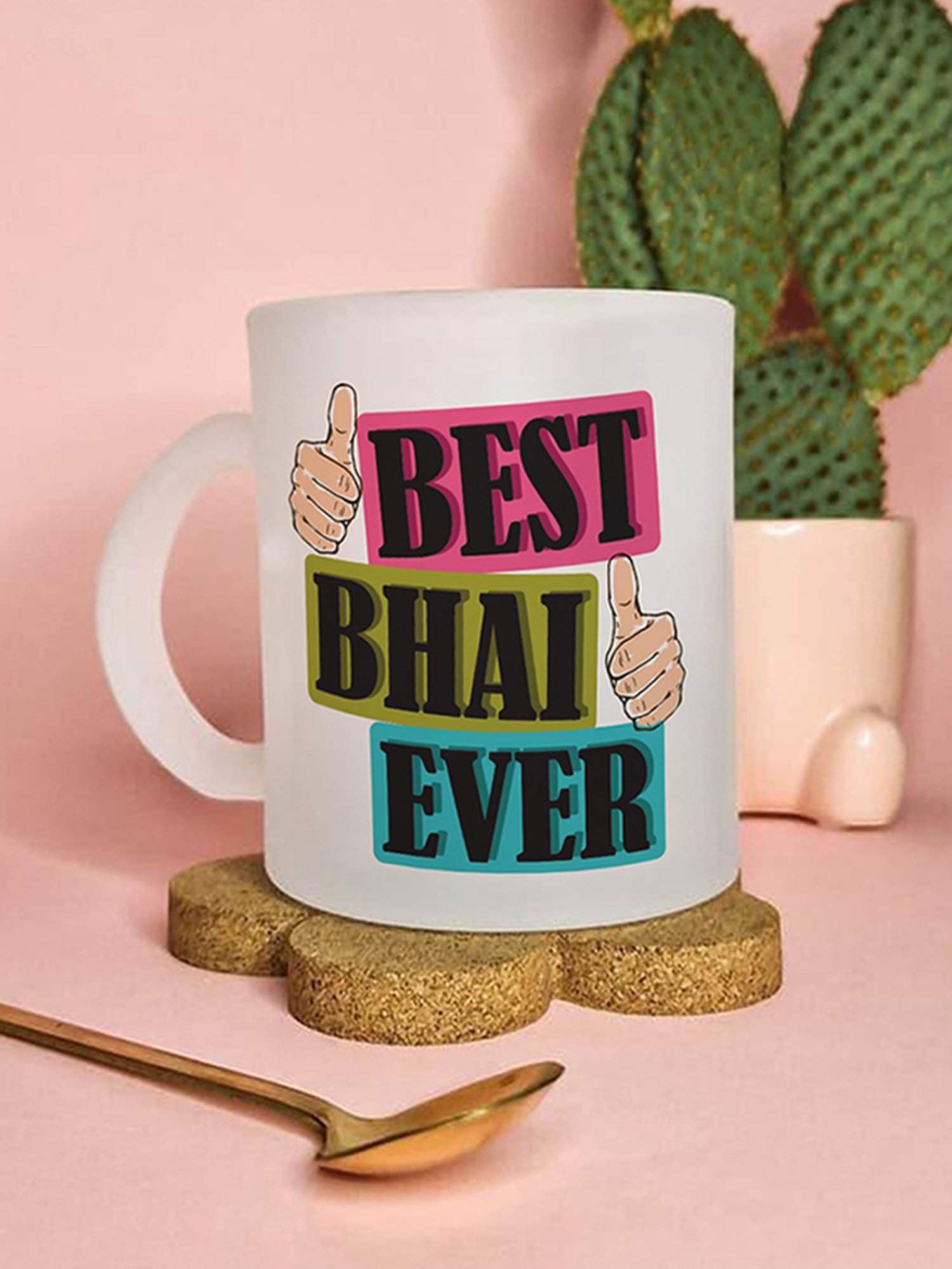 Gathari Best Bhai Ever White Glass Frosted Coffee Mug 350 ml