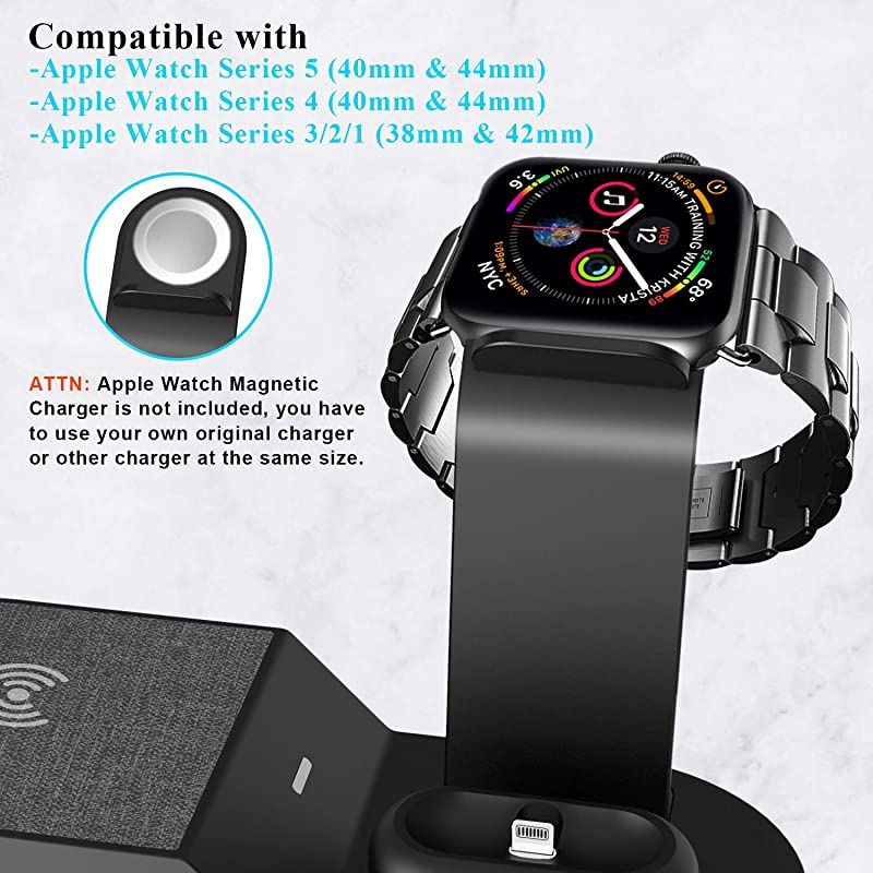 Wireless Charger iWatch Stand Compatible with iWatch Series SE 6 5 4 3 2 1, AirPods Pro Airpods and iPhone Series 12 SE 11 11 pro 11 Pro Max Xs X Max XR X 8 8P(No Adapter) Black