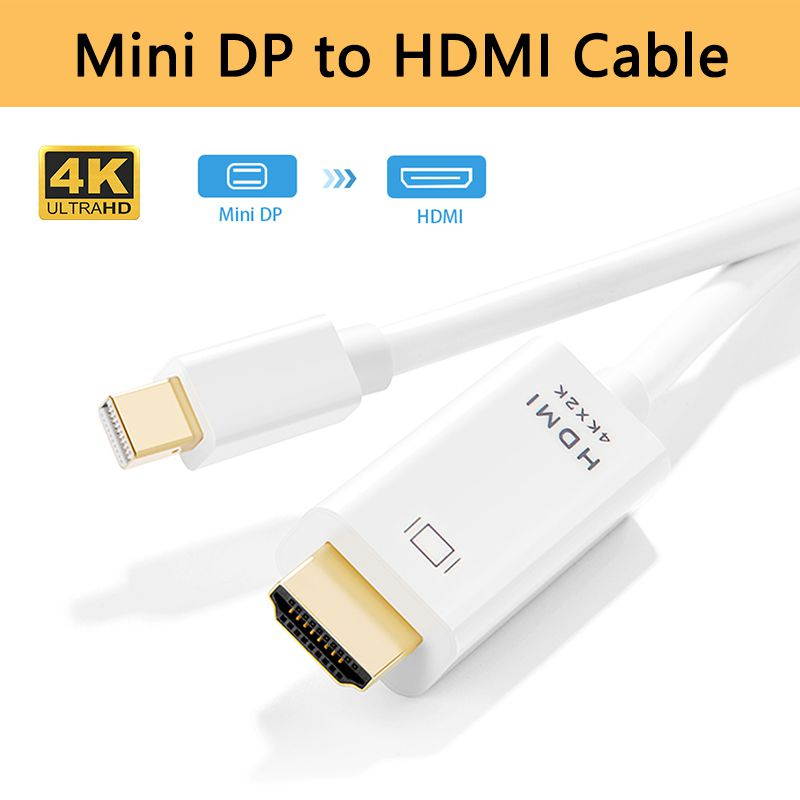 4K Mini DisplayPort to HDMI Adapter male Mini DP Cable Thunderbolt 2 HDMI Converter for MacBook Air 13 Surface Pro 4 Thunderbolt - White