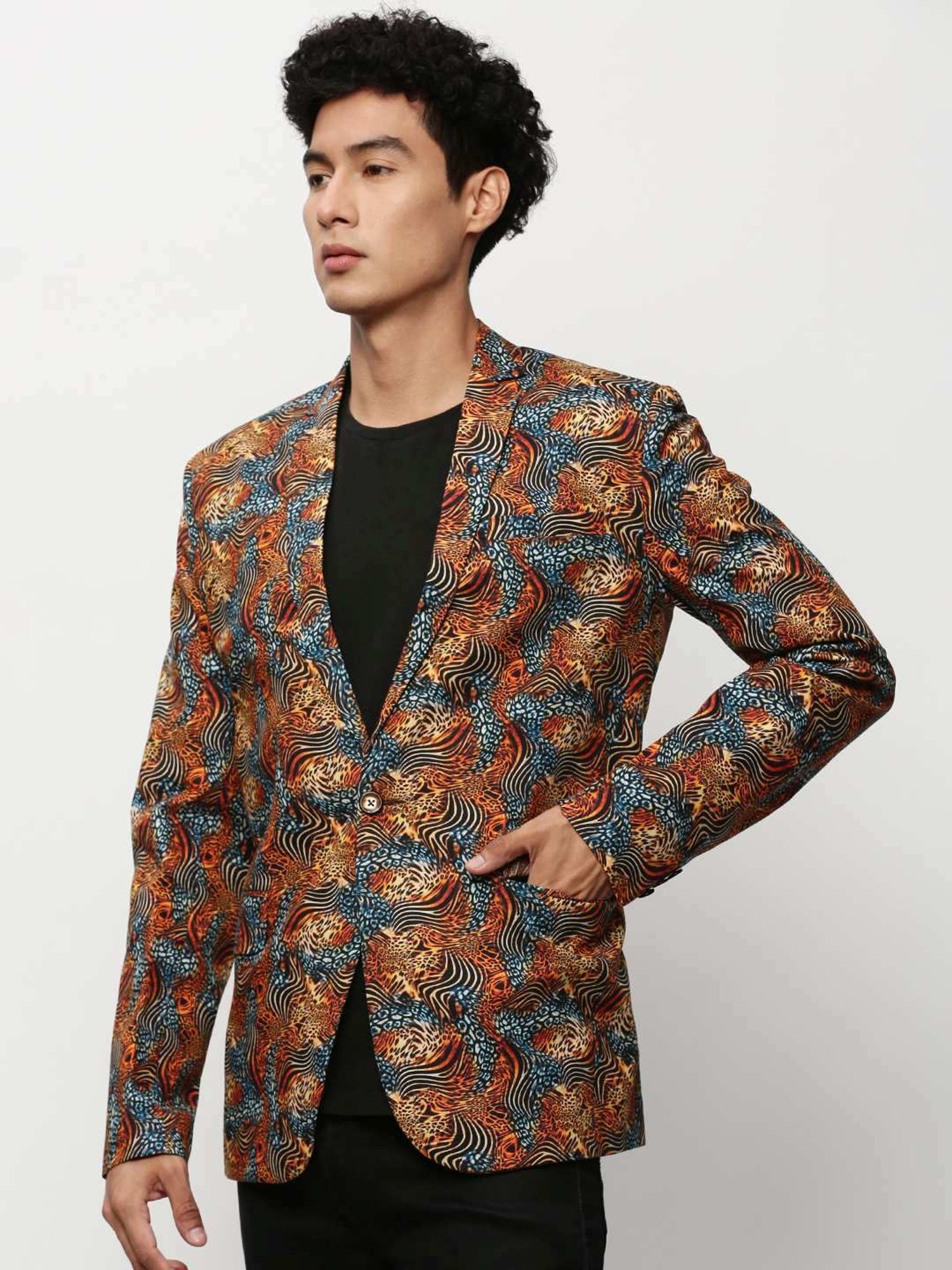 SHOWOFF Orange Slim Fit Printed Blazer