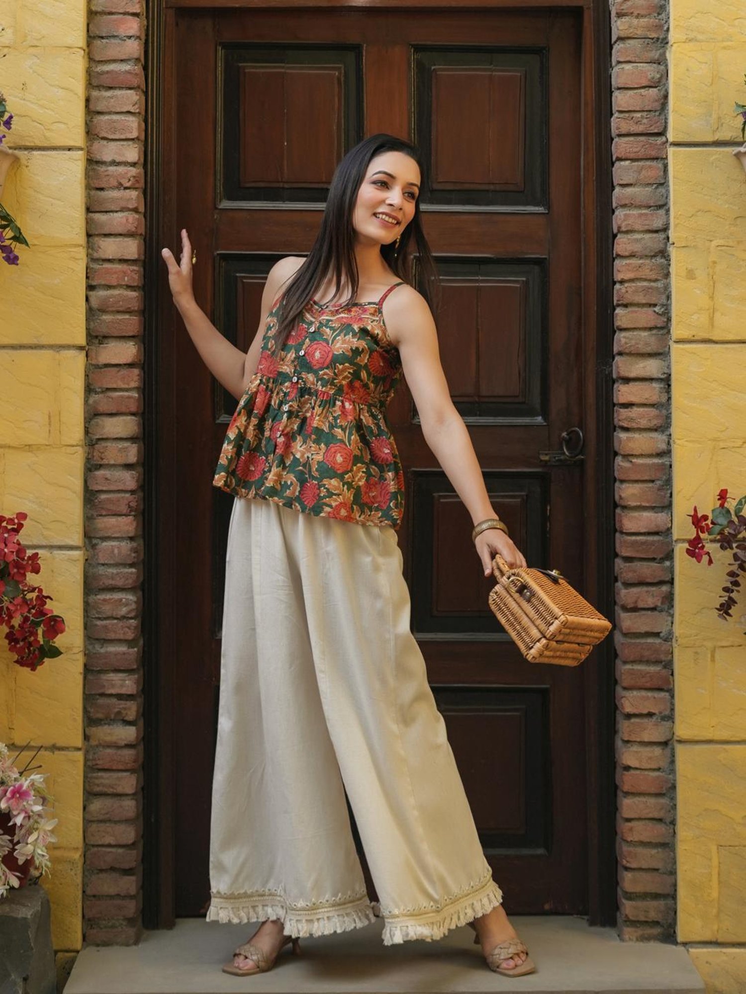 Rain and Rainbow Off White Cotton Palazzos