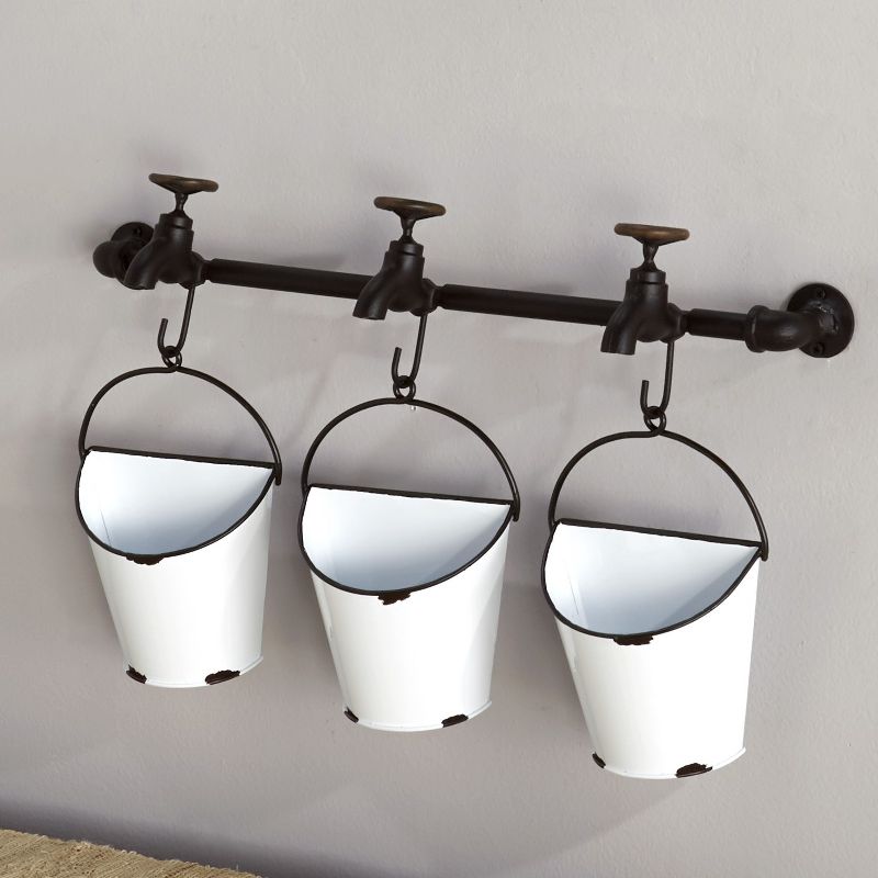 Lakeside Wall Mounted Enamel Planter Buckets with Spigot Look Mounting Bar