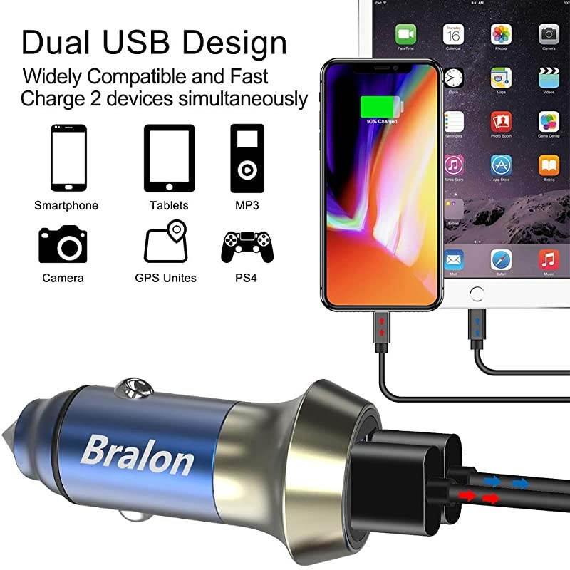 USB Car Charger[4-Pack], All Metal 24W/4.8A Dual Port Fast Car Charger Adapter Compatible with iPhone 11 Pro(max)/Xs/Xr/X/8,Pad,Galaxy Note S10/S9/S8 and More