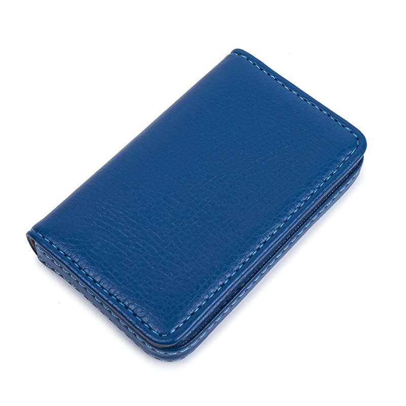 Leather Business Card Holder for Men Women  Business Name Card Case Credit Card Holder Slim Card Wallet Carrier Leather Card Pocket Card Holder with Magnetic Shut Blue