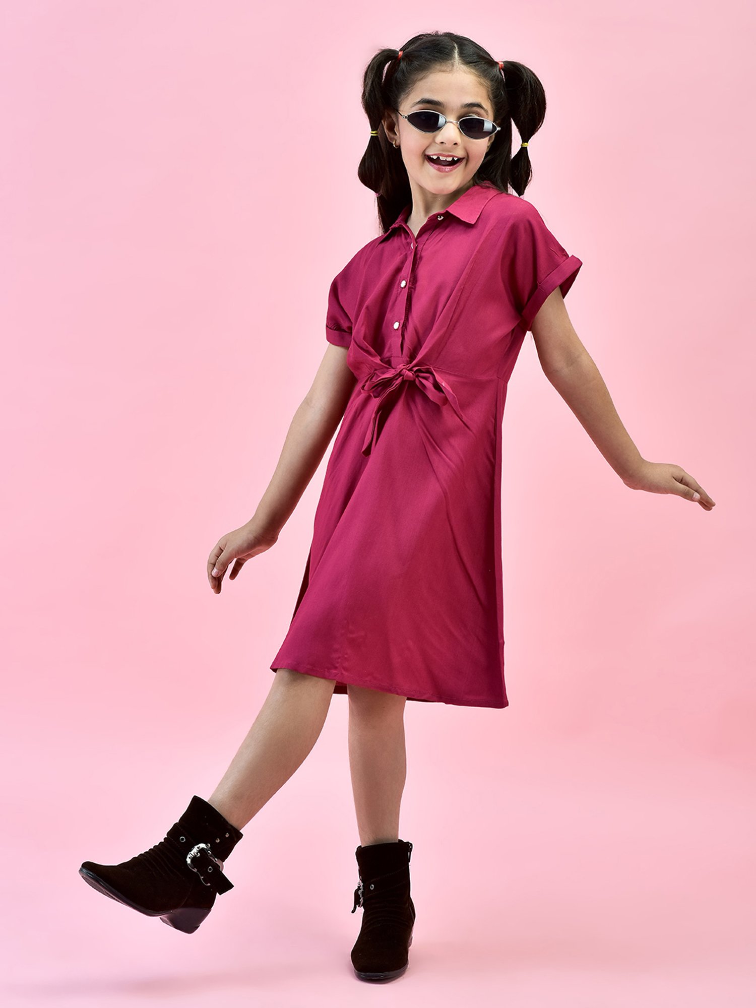 Juniper Girls Pink Solid Shirt Dress