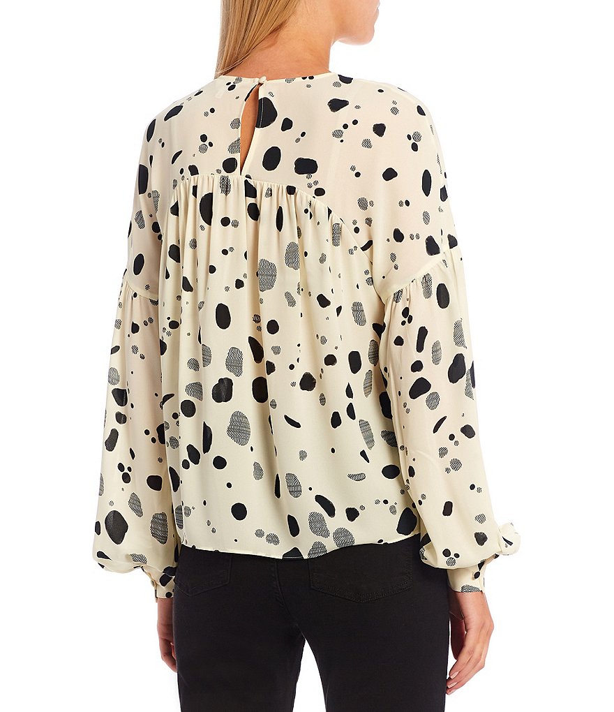 Ted Baker London Dannica Printed Long Sleeve Crew Neck Gathered Yoke Top
