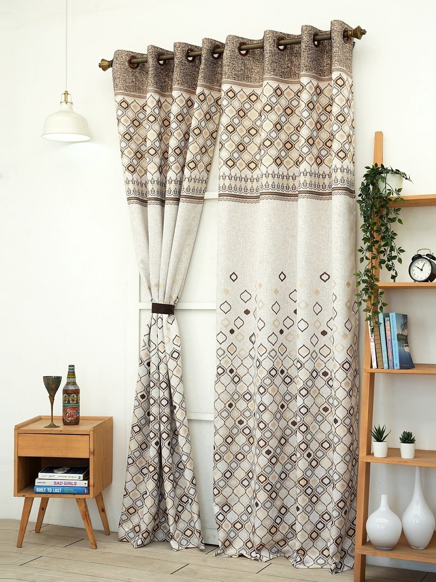 Ariana Diya Panel Brown Damask Polyester 5 ft Window Curtain