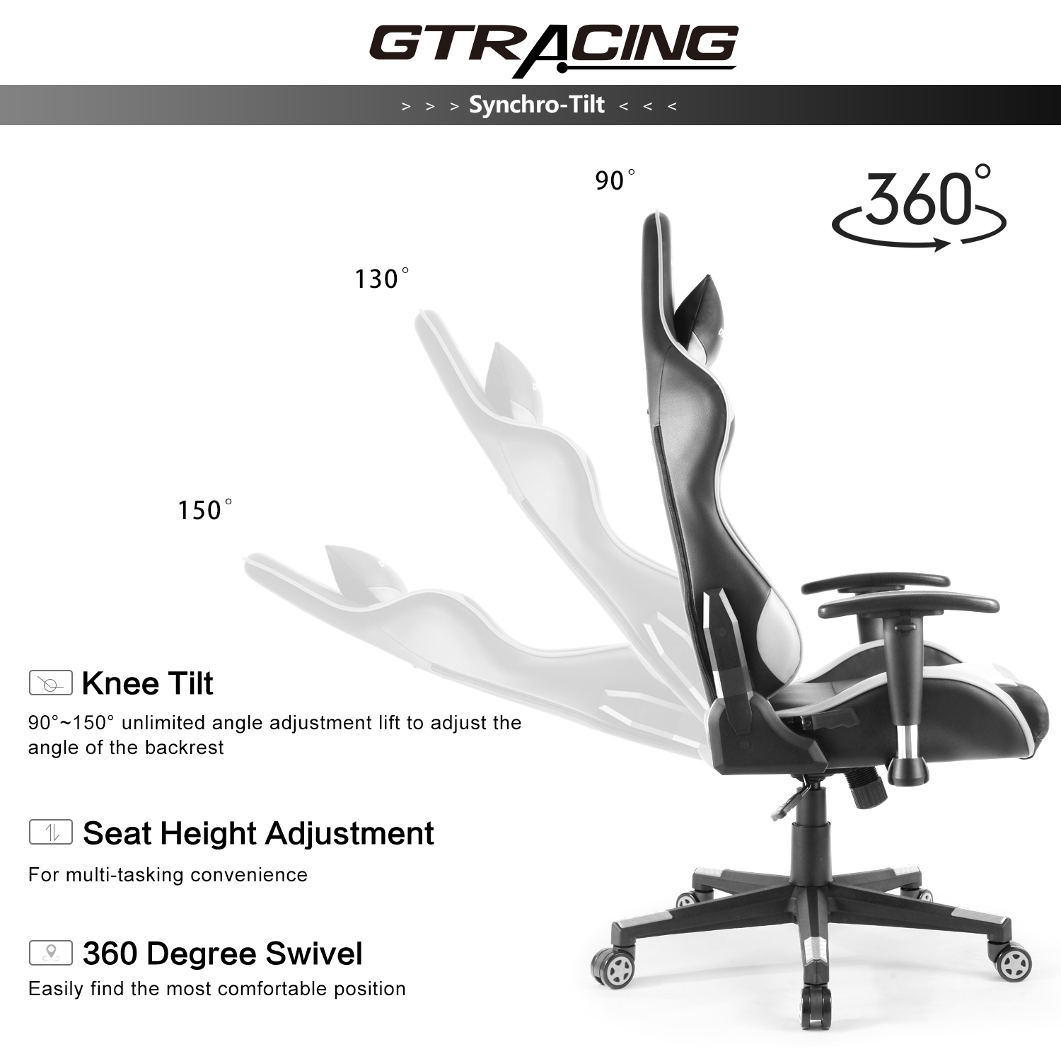 GTRACING Executive High-Back Gaming Chair Computer Office Chair PU Leather Swivel Chair Racing Chair