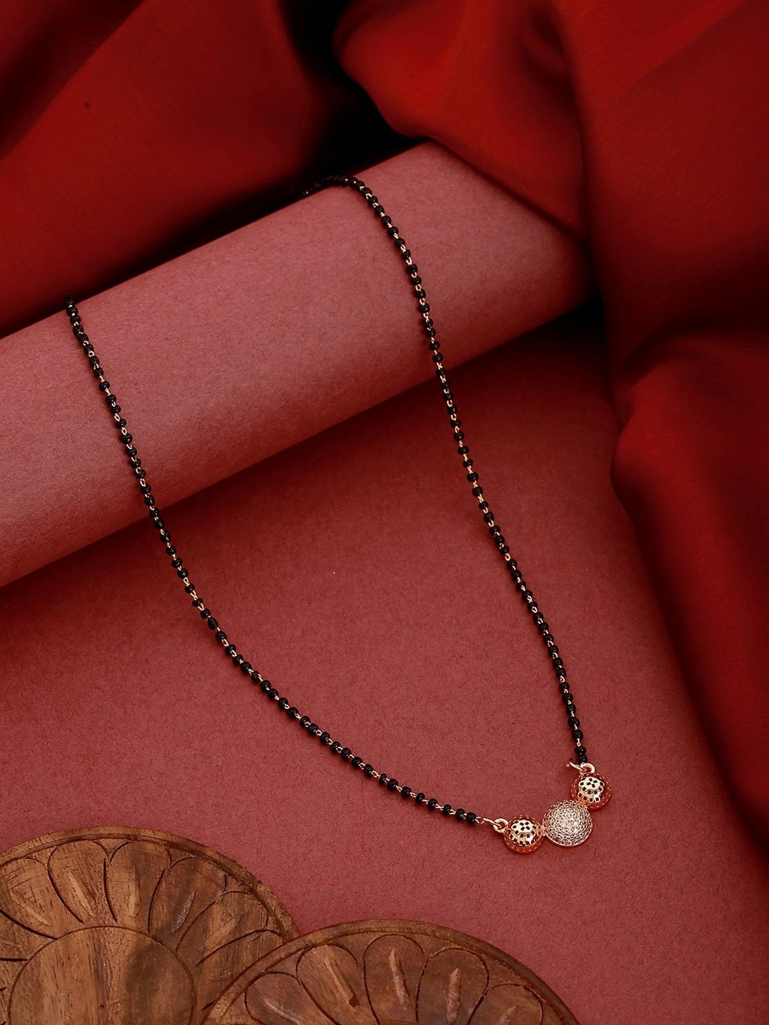 Aatmana Black Rose Gold-Plated Beaded & AD Studded Mangalsutra