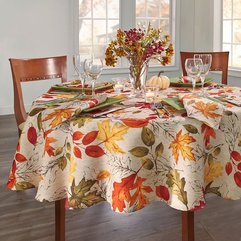 Autumn Leaves Fall Printed Napkins, Set of 8 - 17" x 17" - Orange/Yellow - Elrene Home Fashions