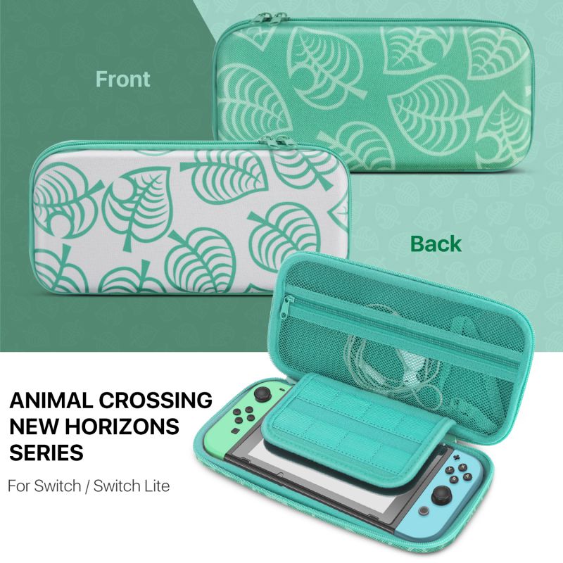 Travel Case for Nintendo Switch New Horizon Animal Leaf Crossing Portable Carry Hard Shell EVA Material Pouch Traveler Deluxe Cover for Switch Console, Joy Con Controller, Game Card Holders