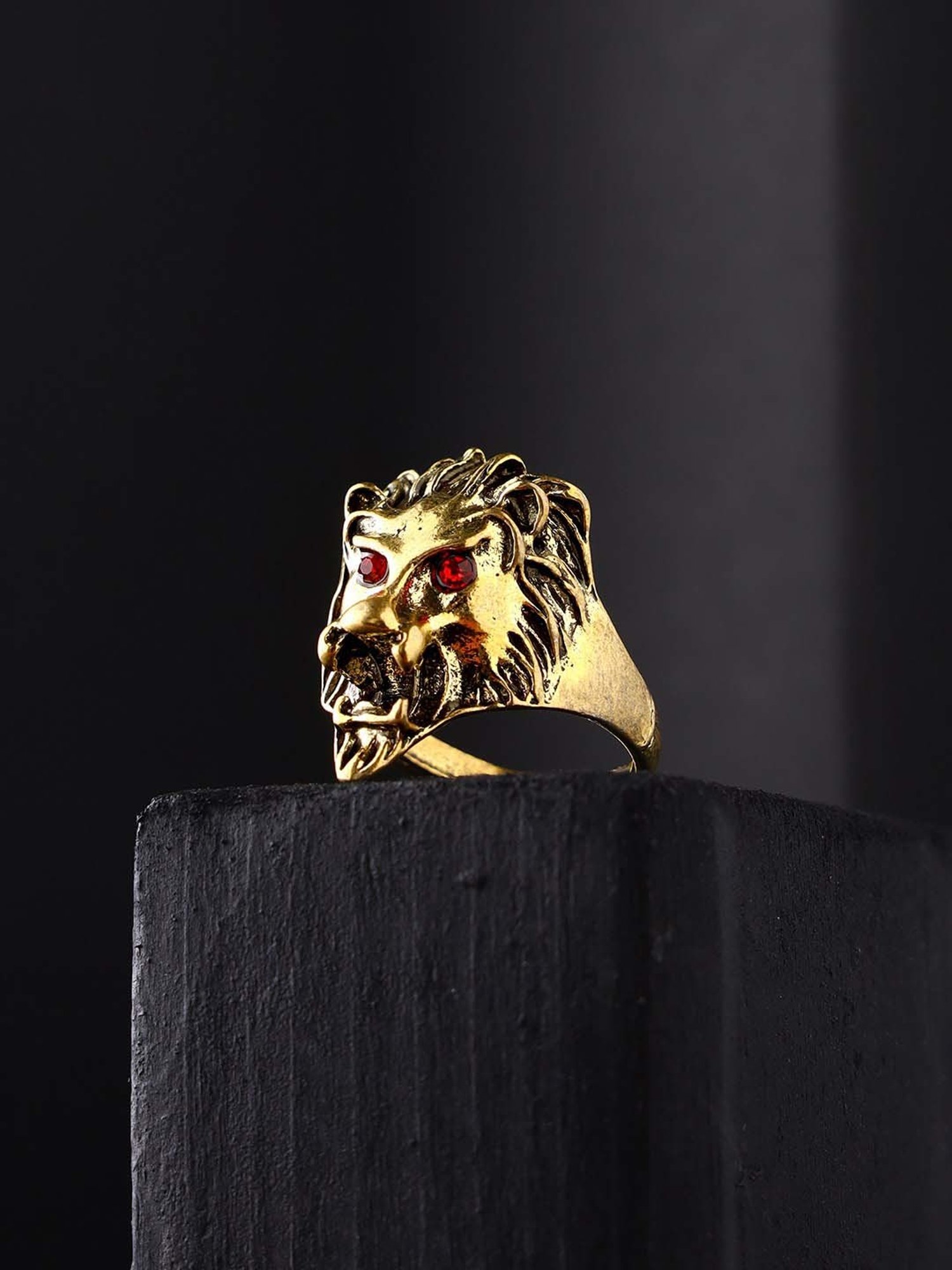 Bold by Priyaasi Royal Elegance Lion Face Gold Plated Ring
