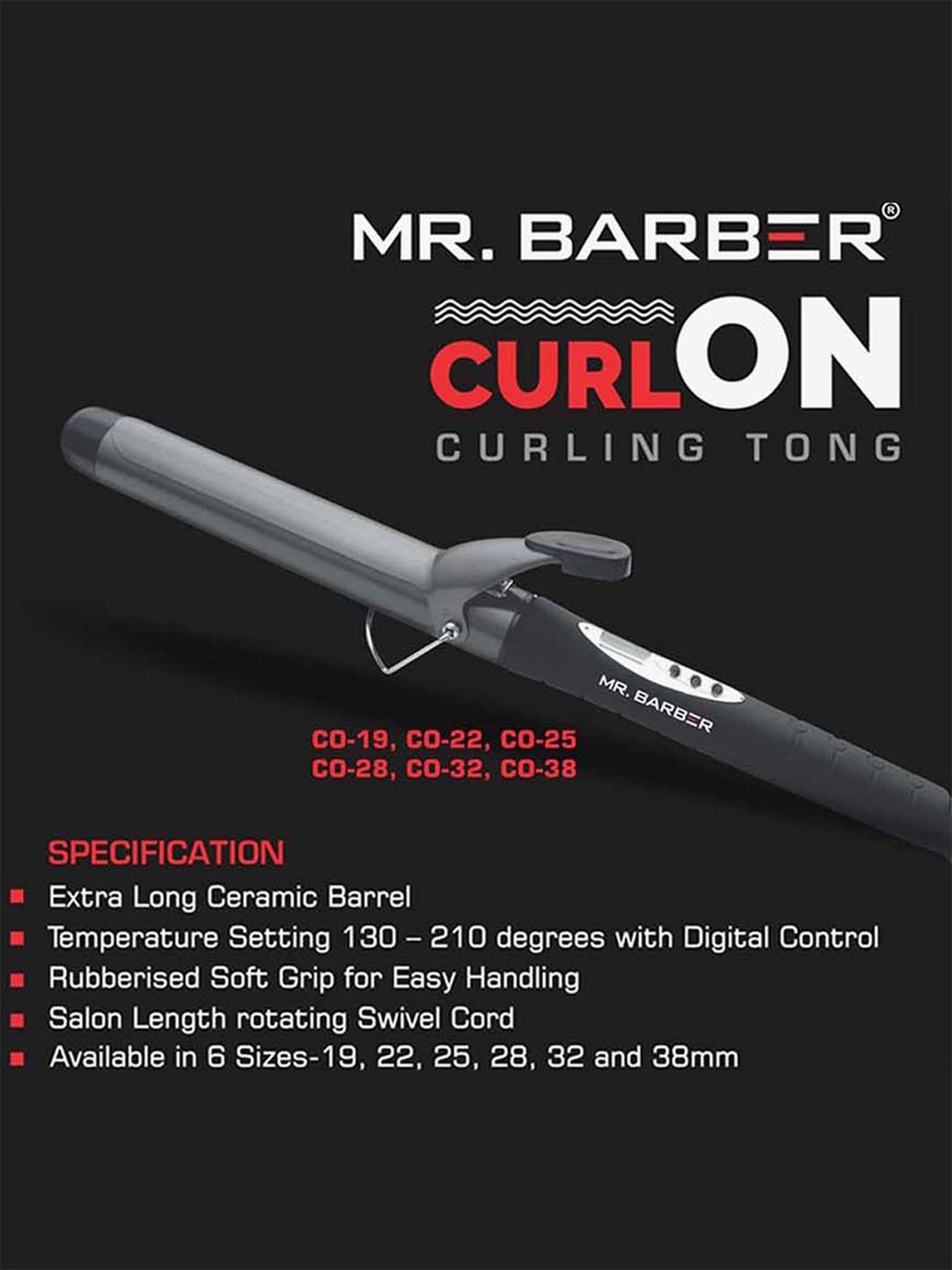 Mr. Barber Curl On CO-25 Curling Tong (Black)