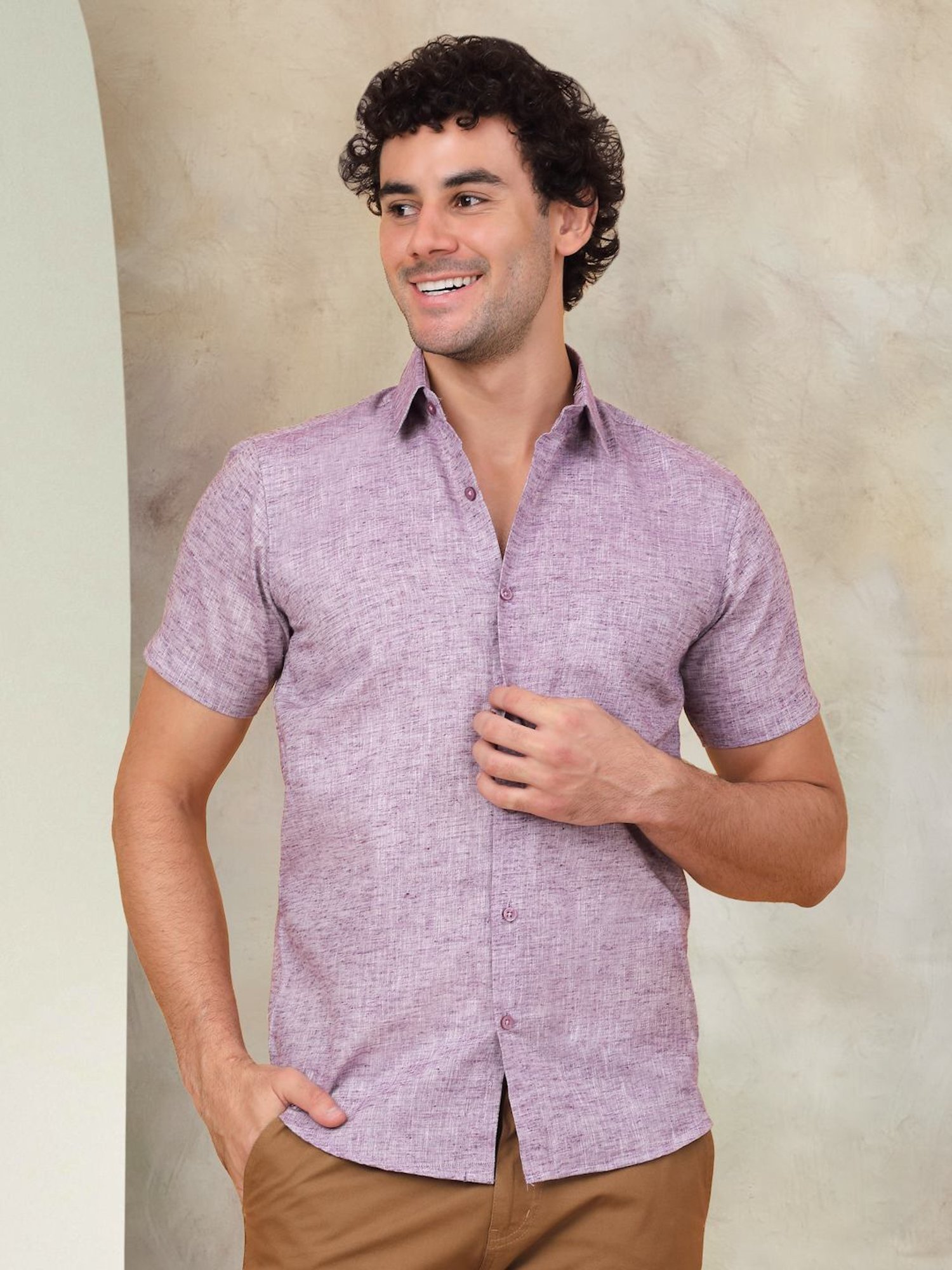 Indian Needle Purple Ragular Fit Texture Shirt