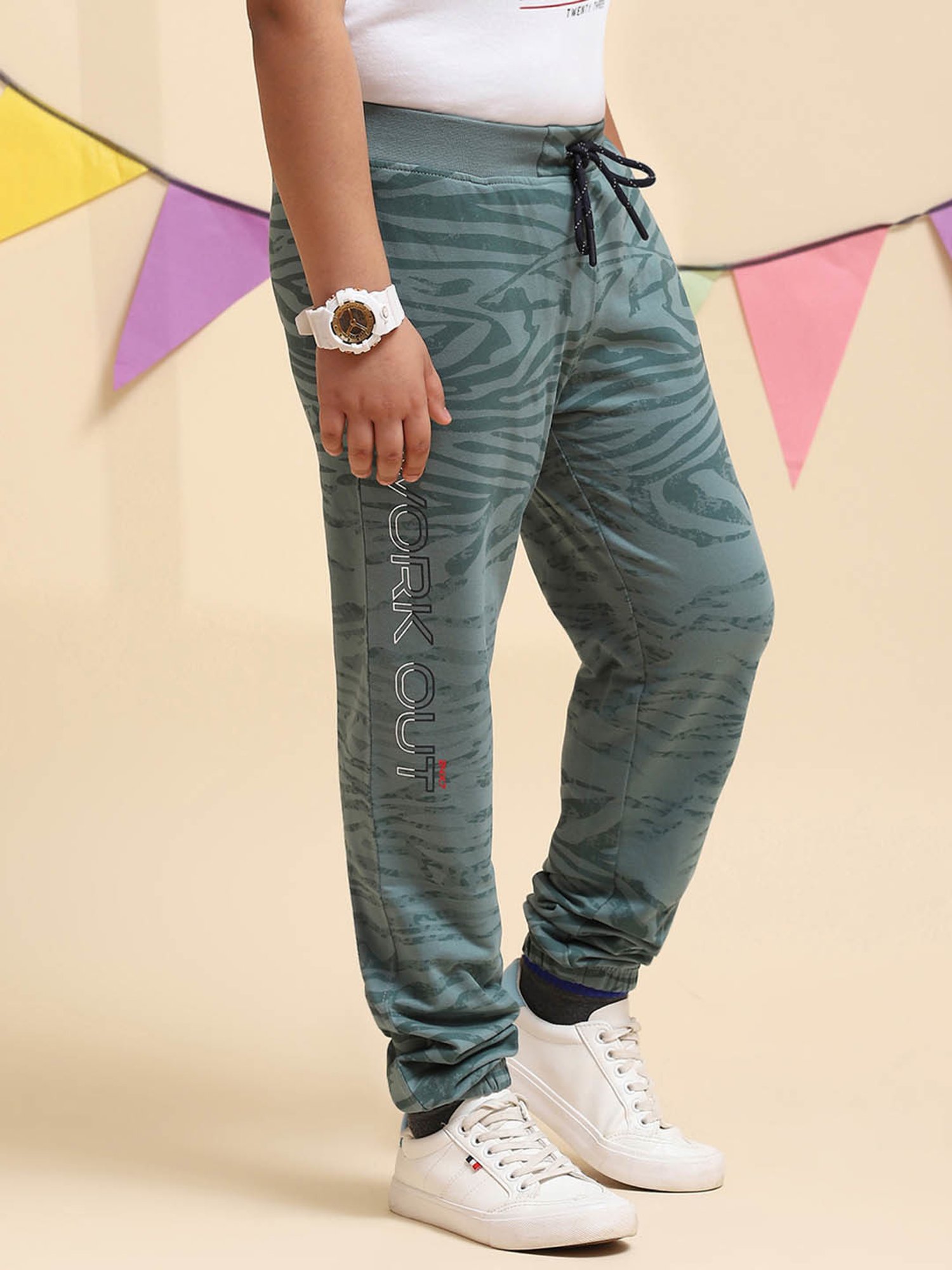 Monte Carlo Boys Sage Green Printed Trousers