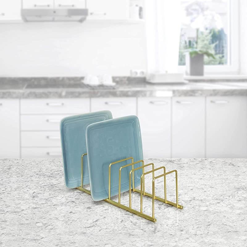 Euro Kitchen Lid Organizer for Plates, Cutting Boards, Bakeware, Cooling Racks, Pots & Pans, Serving Trays, and Reusable Containers, Gold