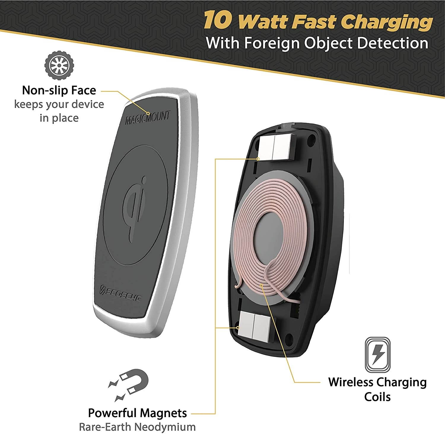 SCOSCHE PCQIFD01 ProClip Center Dash Mount with MagicMount Qi-Certified Charger Compatible with 2015 to 2020 Ford F-150 and Ford Raptor