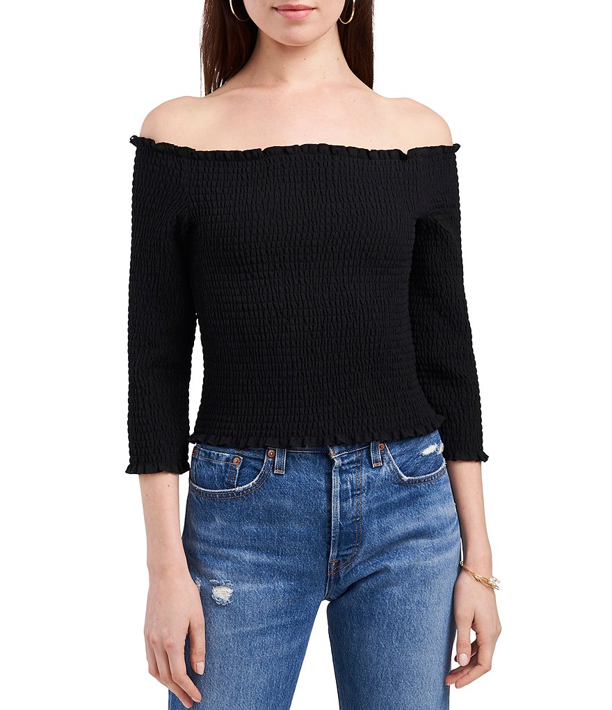 1. STATE Smocked Off-the-Shoulder Crop Top