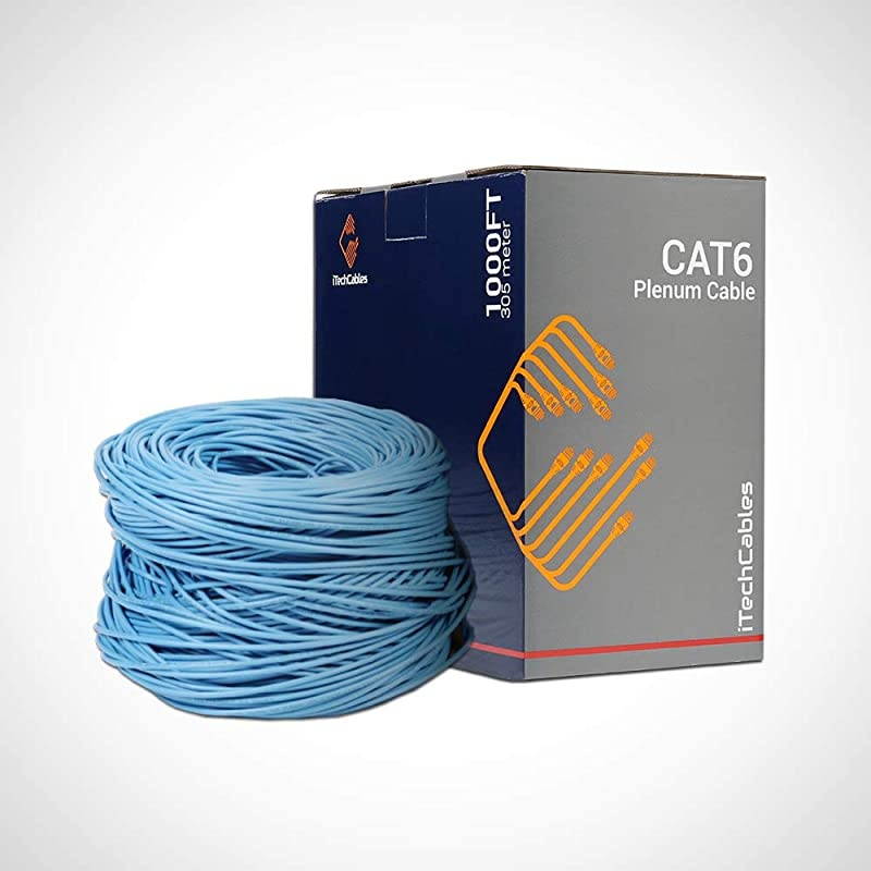 CAT6 Plenum Bulk Ethernet Cable 1000ft (CMP Rated) | Fluke Test Passed | 23AWG 4Pair Solid, 550-MHz | Unshielded Twisted Pair (UTP) | Up to 10 Gigabit, Blue