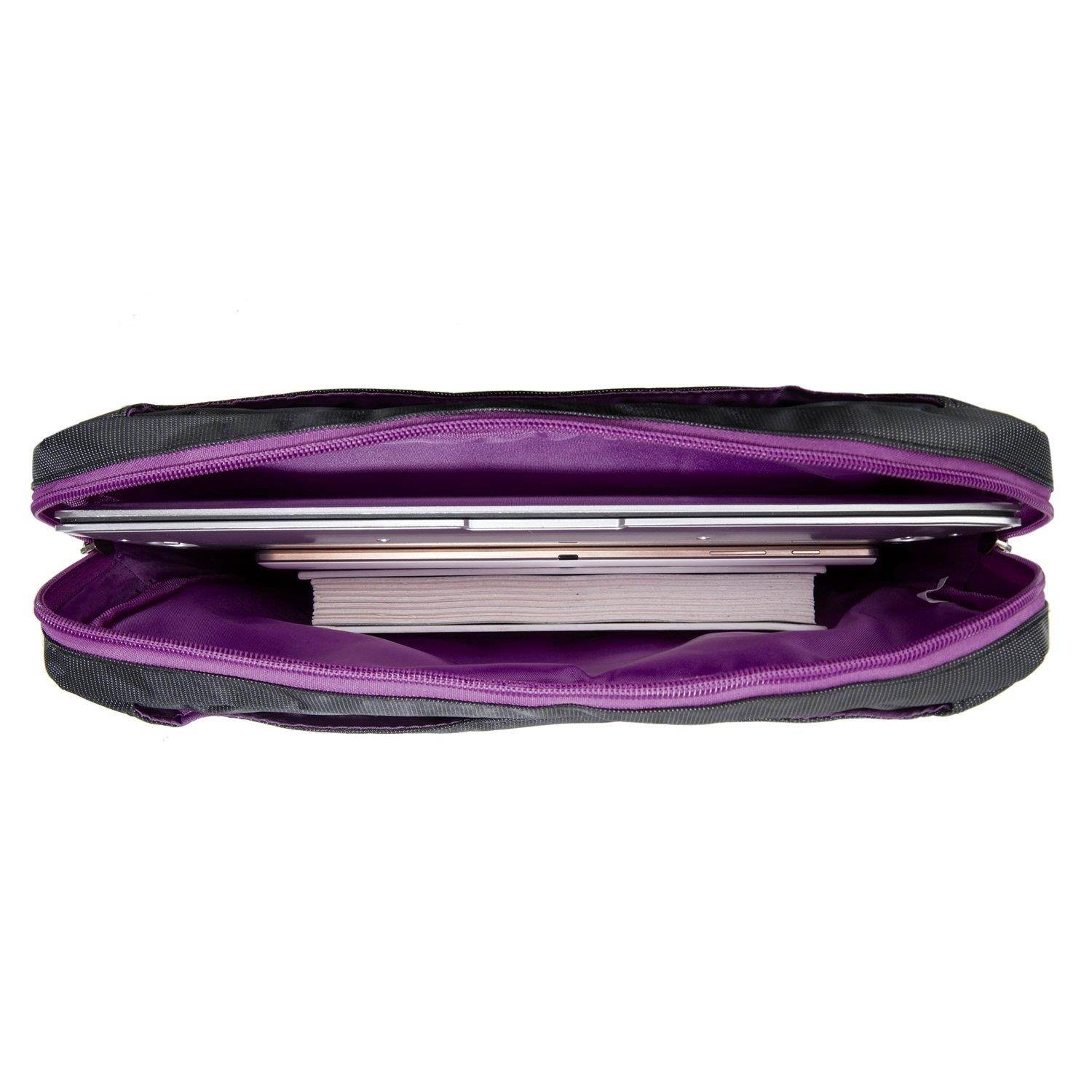 NineO 13 Water Resistant Messenger Bag Satchel with Handle & Shoulder Strap (Grey/Purple) for Huawei MateBook X/Lenovo Miix 520/IdeaPad Miix 720/ThinkPad X1 Tablet Gen 2 12.2" 13" Tablet