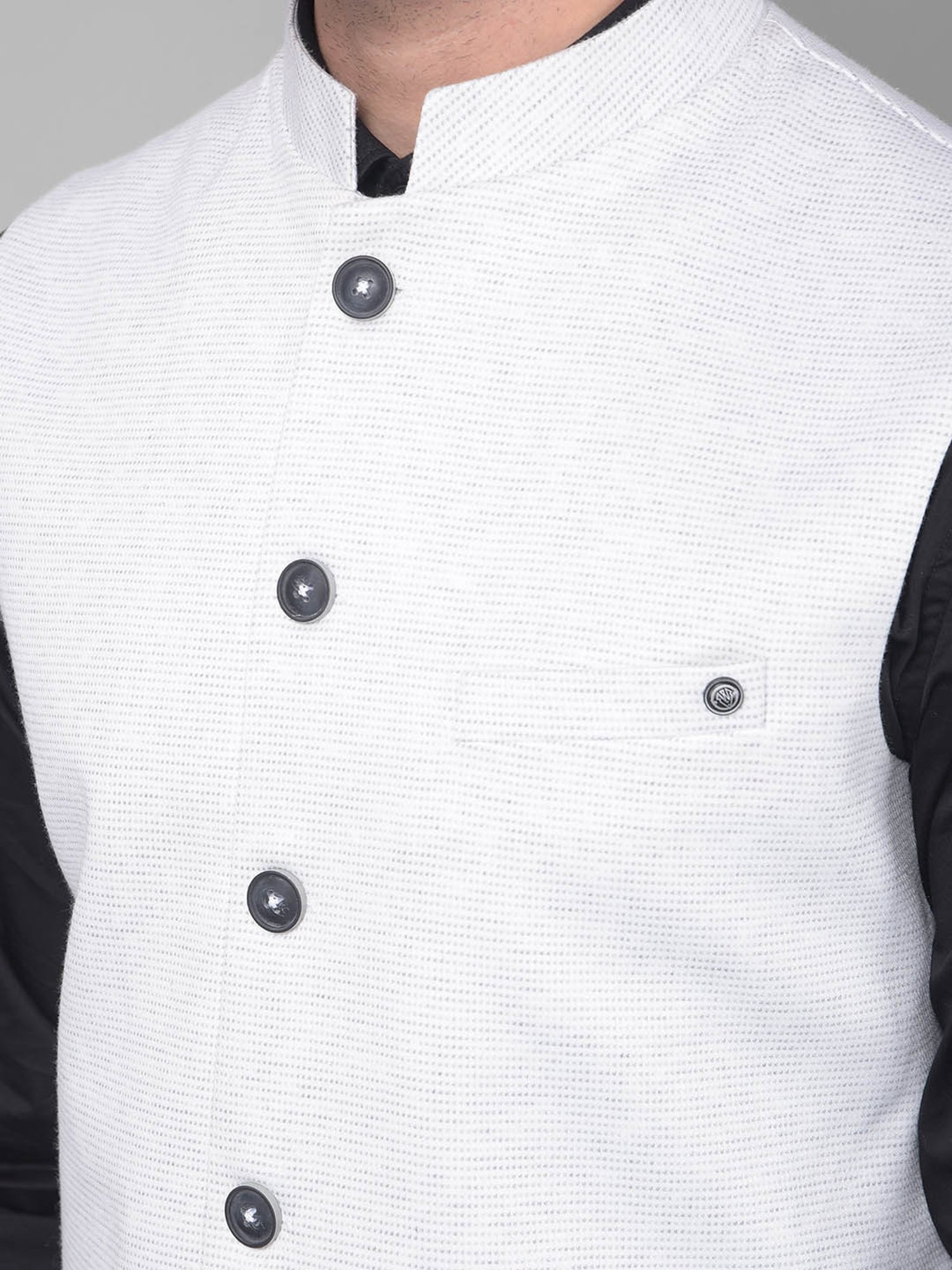 Crimsoune Club Off White Slim Fit Striped Nehru Jacket