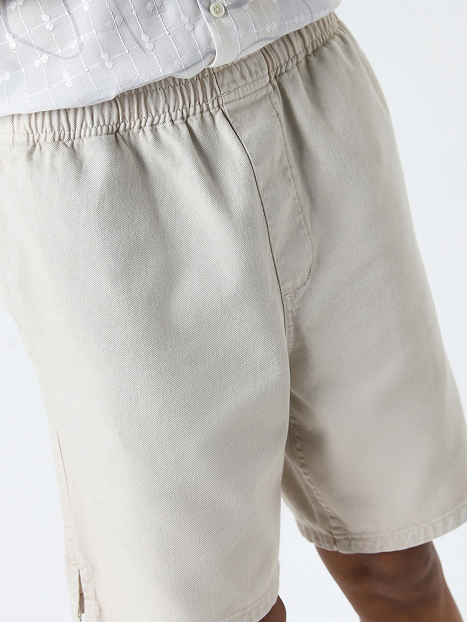 Nuon by Westside Light Beige Mid-Rise Relaxed-Fit Cotton Shorts
